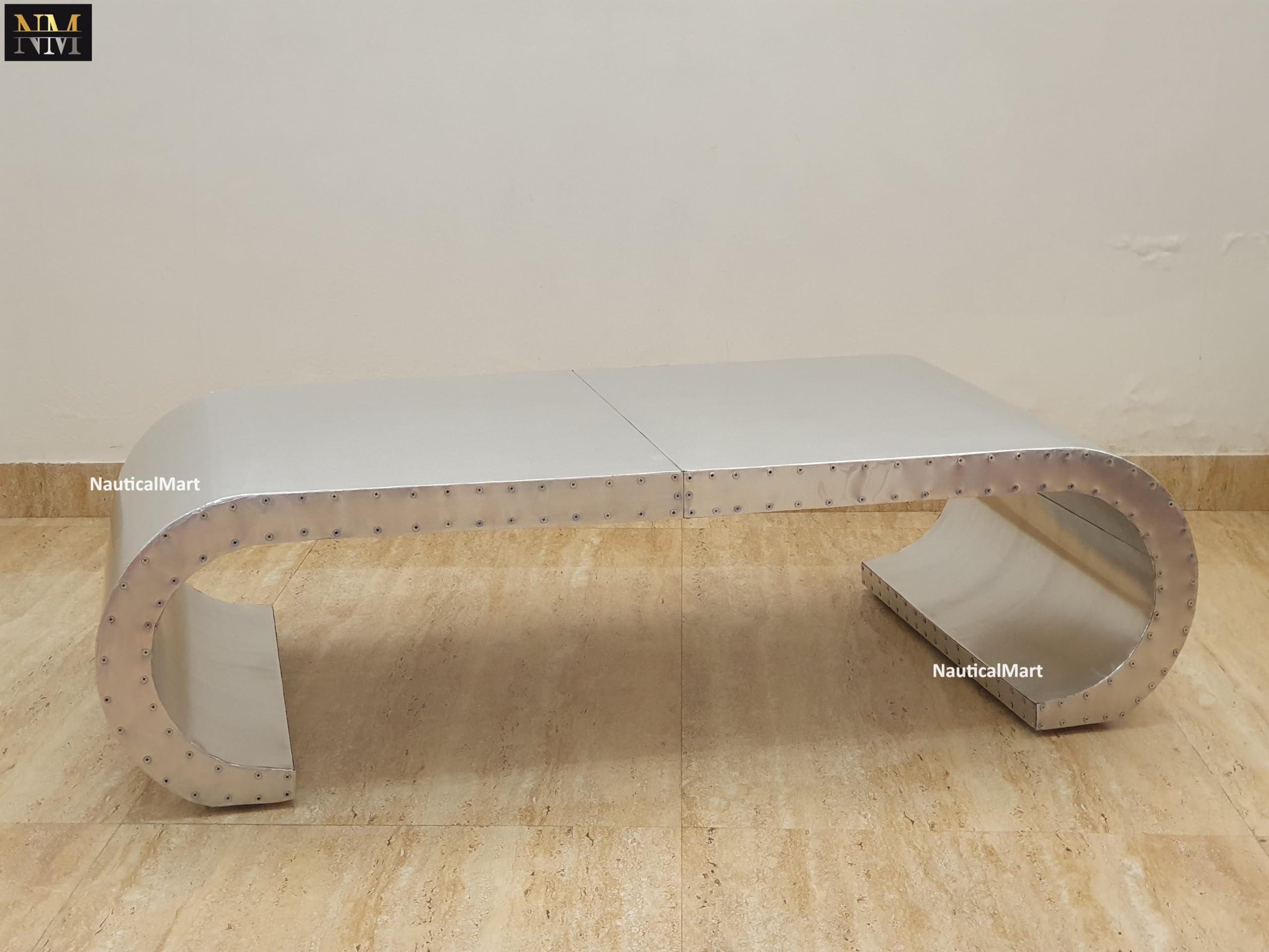 NauticalMart Baltimore Aviator Coffee Table - Industrial Style Wood & Metal Living Room Furniture for Home Office Decor | Perfect for Modern Loft, Apartment & Workspace