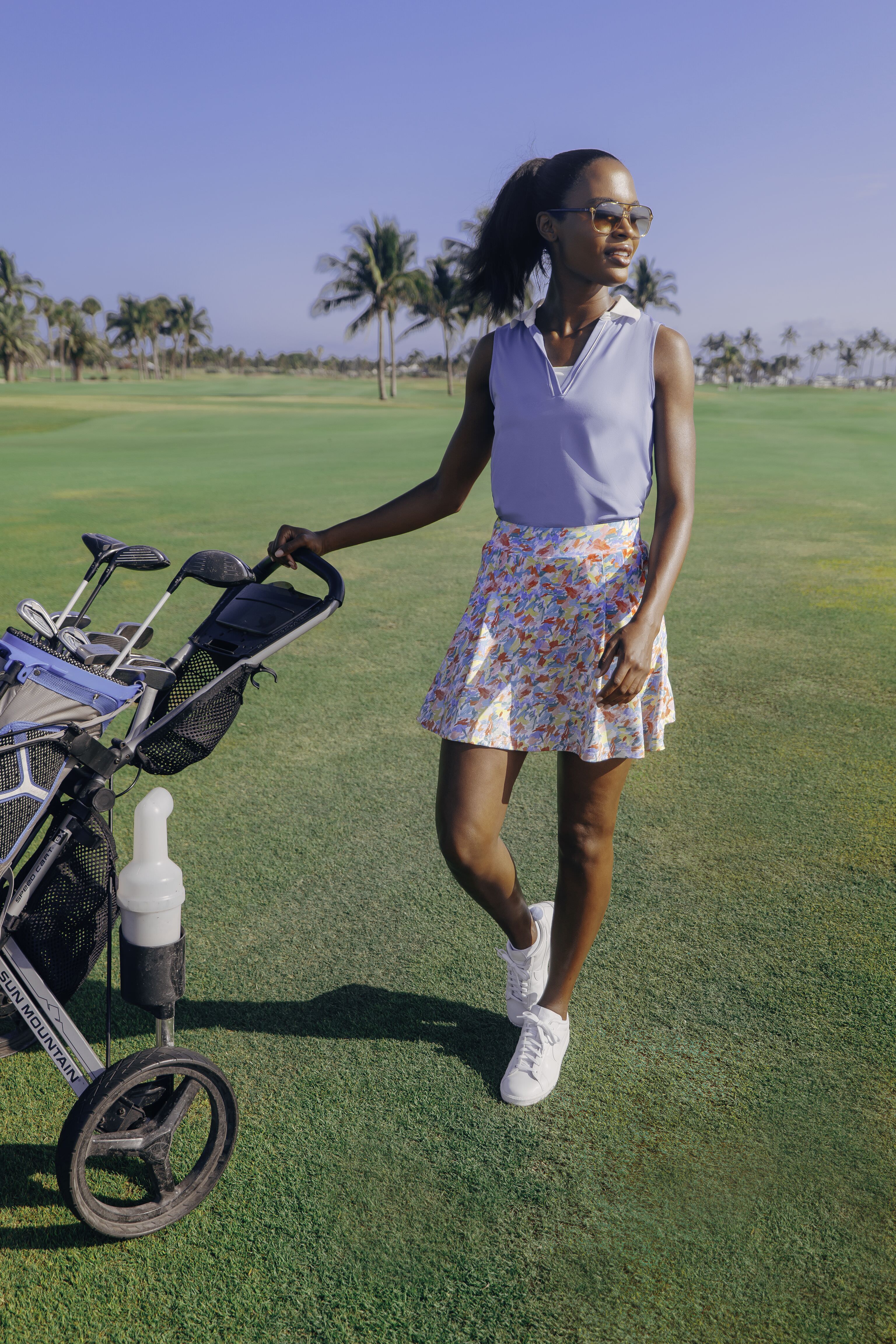 Boogie Down Blue Sleeveless Caroline Polo Shirt for Women | Breathable Summer Golf & Tennis Apparel | Casual Athletic Wear for Outdoor Sports