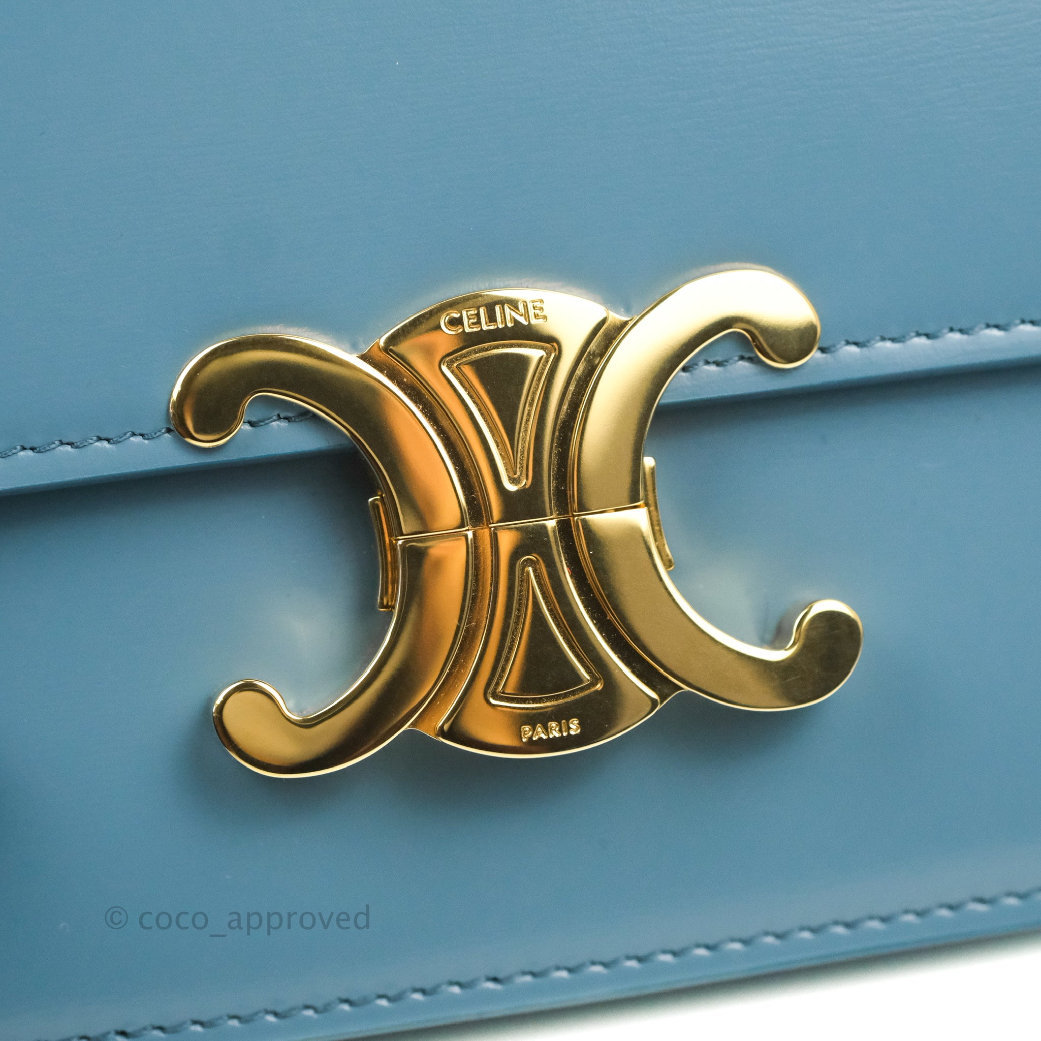 Celine Teen Triomphe Bag in Shiny Calfskin - Denim Blue | Luxury Crossbody Handbag for Women | Perfect for Date Night, Office & Travel