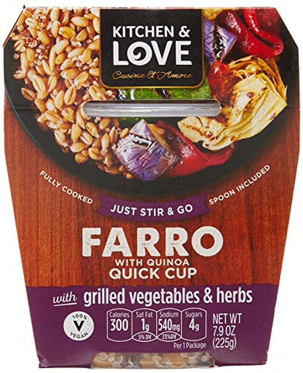 Kitchen & Love Grilled Vegetables & Herbs Farro Quick Meal - Ready in 5 Minutes | Healthy Mediterranean Diet Lunch or Dinner | Single Serving