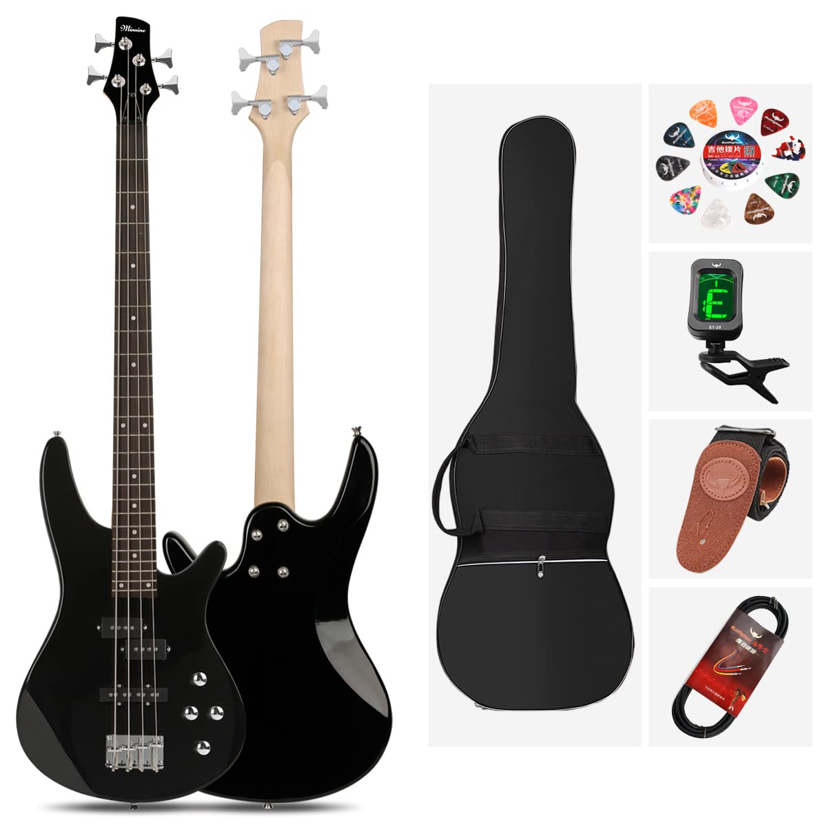 **4-String Electric Bass Guitar Full Size P Bass Beginner Kit with Gig Bag, Strap & Cable - Perfect for Beginners, Practice & Live Performances (Black)**