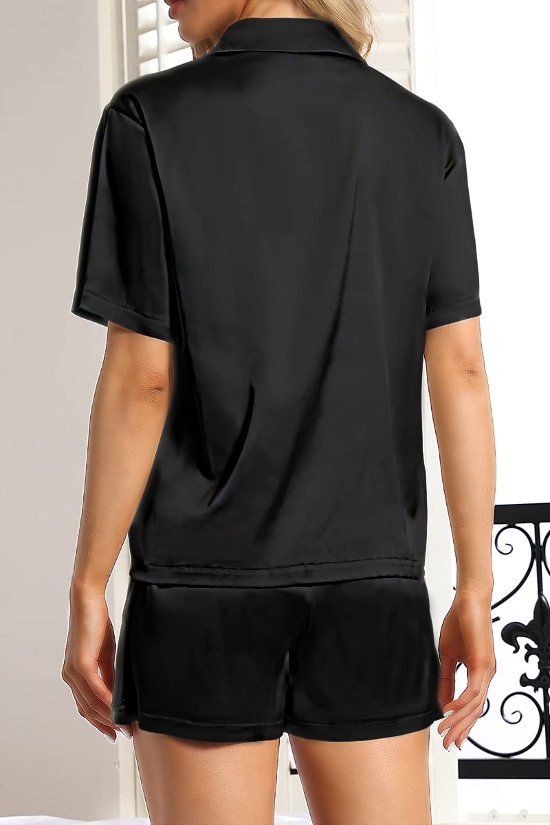 CHYRII Women's Silk Satin Pajama Set - Tie Front Short Sleeve Top & Lounge Shorts - Soft Sleepwear for Women - Perfect for Bedtime, Lounging & Summer Nights