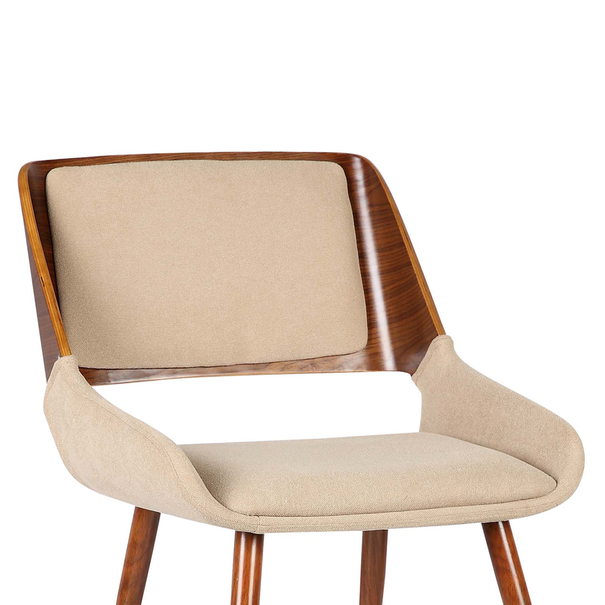 Armen Living Panda Mid Century Modern Dining Chair - Brown Fabric Upholstery & Walnut Wood Finish - Perfect for Kitchen, Home Office, Desk, and Vanity Areas