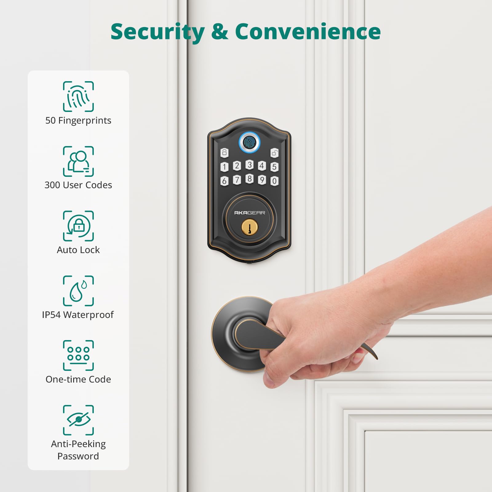 Smart Keyless Entry Door Lock with Fingerprint & Keypad - 2 Lever Handles, Electronic Deadbolt, Auto-Lock Feature for Front Door Security | Easy Installation for Homes, Apartments & Offices