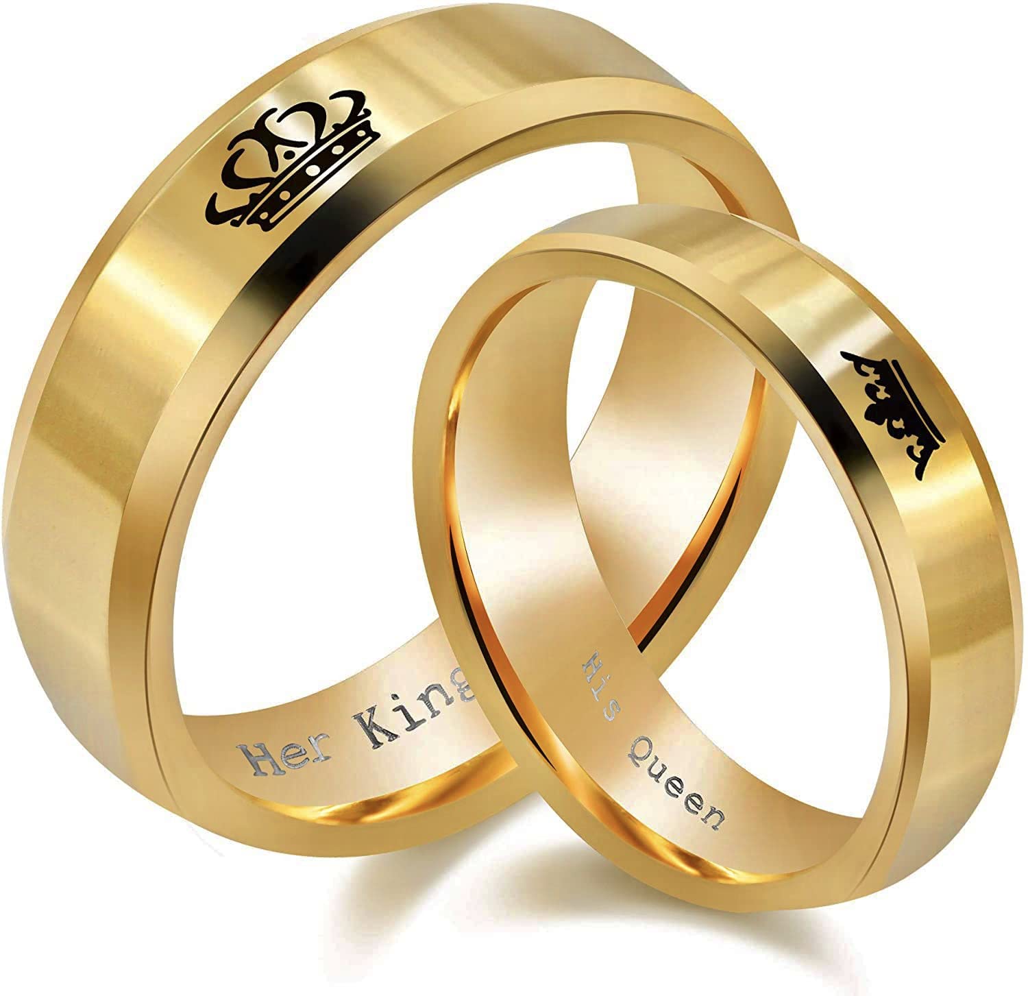 His & Her Matching Black Engagement Rings Set - Stainless Steel Couple Wedding Bands, Promise Rings with Engraving - Romantic Gift for Anniversary, Valentine's Day & Christmas - Perfect for Proposals, Vow Renewals and Everyday Wear