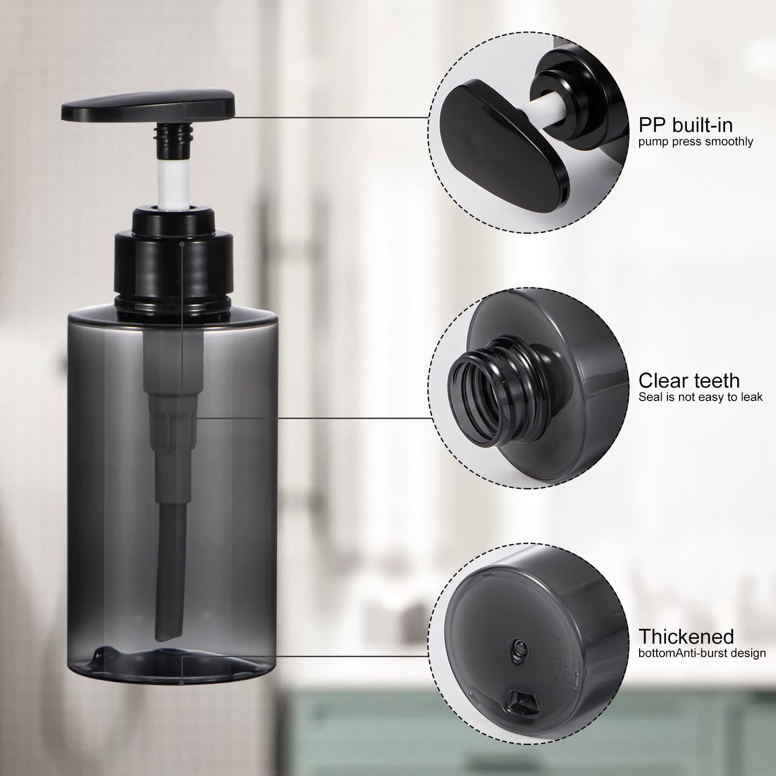 Yebeauty 2 Pack 10oz (300ml) Empty Refillable Shampoo Bottles with Pump - Clear Grey Squeeze Lotion Dispenser for Shower, Bathroom, Travel | Perfect for Shampoo, Conditioner, Body Wash & Liquid Soap Storage