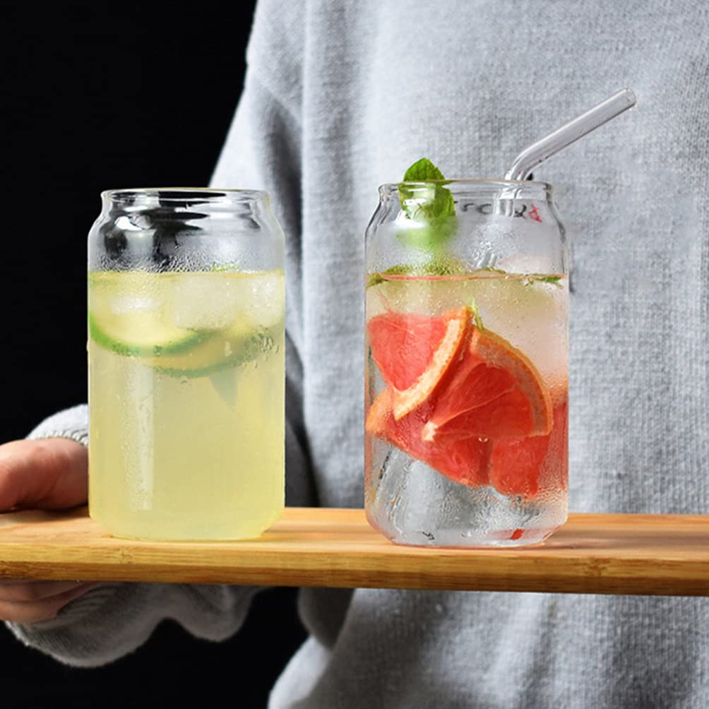 Premium Glass Mojito Tumbler Set with Lid & Straw - 16oz Reusable Cocktail Cups for Whiskey, Latte, Juice, Milk - Clear Beer Mugs with Lids for Office, Bar, Home Use - Perfect for Iced Coffee, Smoothies & Summer Drinks