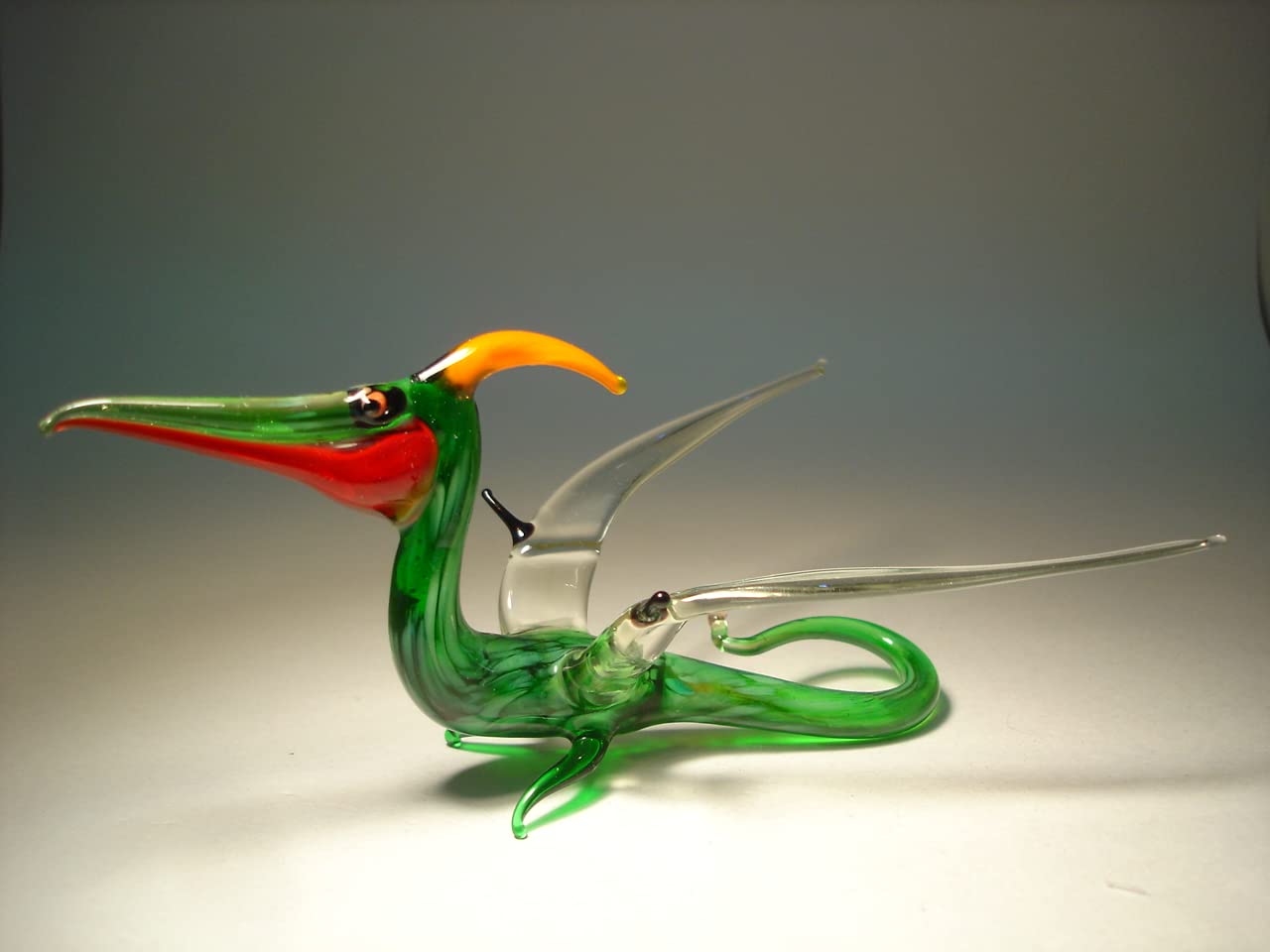 Handmade Blown Glass Dinosaur Pterodactyl Figurine - Unique Glass Art Collectible for Home Decor, Office Display & Gift Giving
