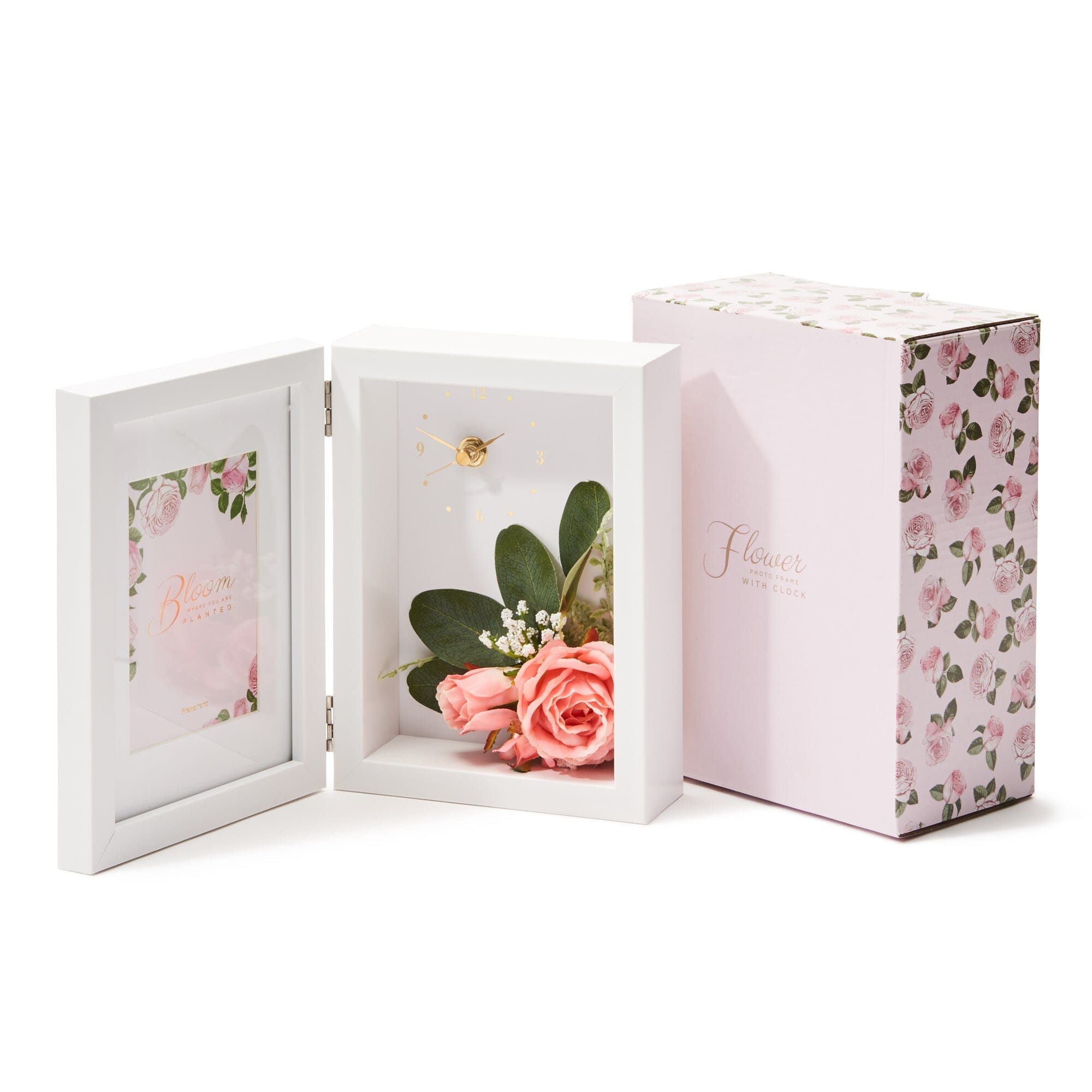 Pink Floral Photo Frame with Built-in Clock - Perfect for Home Decor, Bedroom, Living Room & Gift Ideas