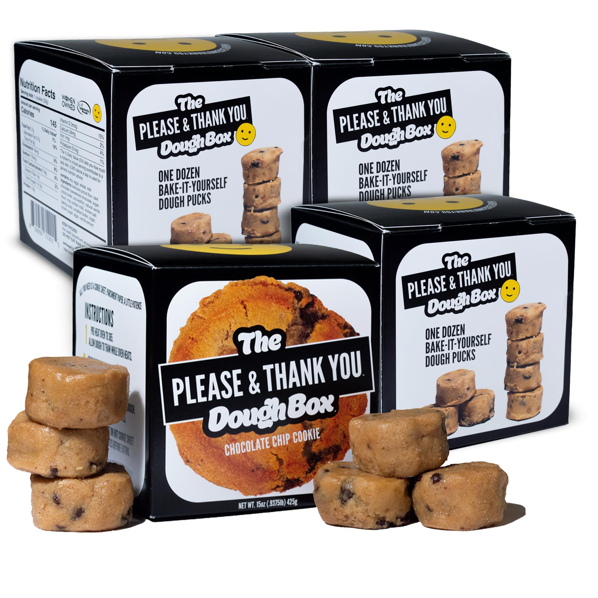 Please & Thank You Chocolate Chip Cookie Dough Box - 48 Ready-to-Bake Frozen Cookie Dough Pucks (4 Dozen) - Perfect for Parties, Gifts & Holiday Baking