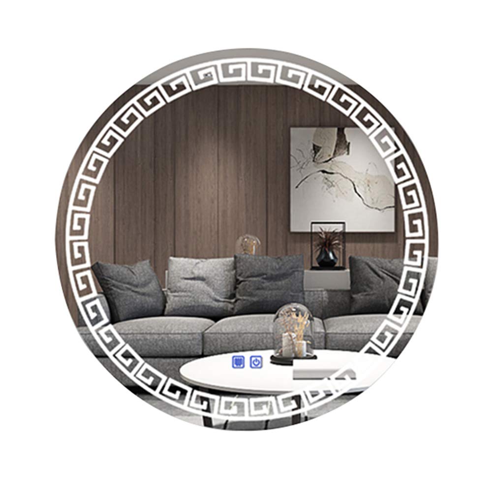 Round LED Vanity Mirror with Anti-Fog & Dual Touch Control - Chinese Style Lace Design (60x60cm, 70x70cm, 80x80cm, 90x90cm) for Bathroom Makeup & Dressing Room Decor