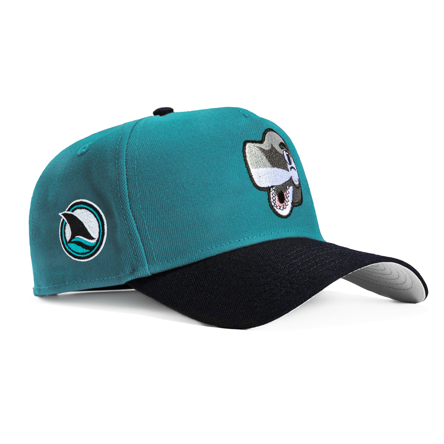 New Era 9Forty A-Frame Snapback Hat with San Jose Sharks Logo & SJ Sharkie Mascot Patch - Teal & Black - Perfect for Baseball Games, Sports Events & Streetwear Fashion