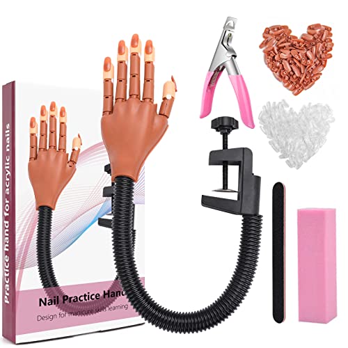 **Professional Flexible Nail Practice Hand for Acrylic & Gel Nails – Movable Mannequin Hand for Nail Art Training – Includes 200pcs Fake Nail Tips – Perfect for Beginners & DIY Nail Artists at Home or Salon**