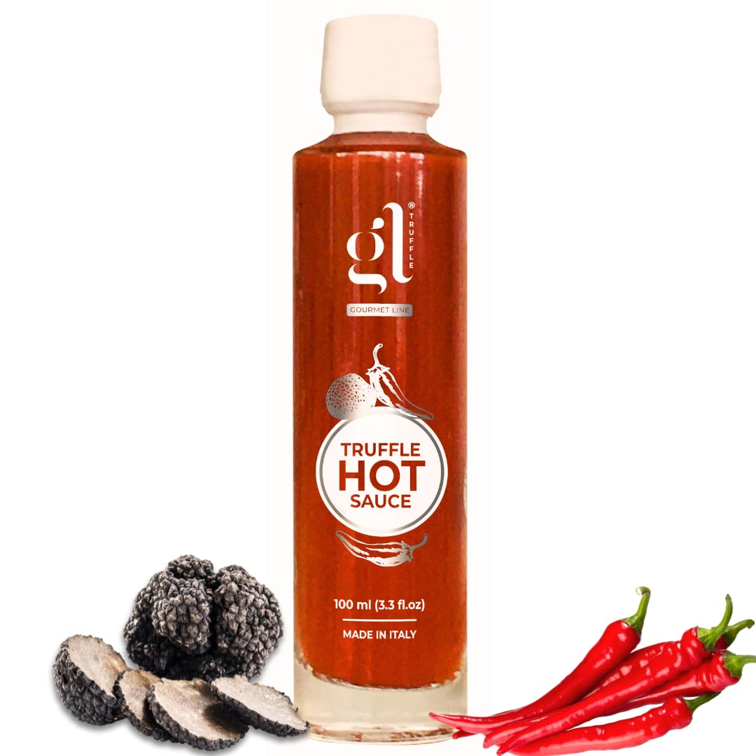 GL Truffle GOURMET LINE Truffle Hot Sauce 100ml (3.4oz) - Premium Italian Gourmet Hot Sauce with Chili Peppers & Black Summer Truffle, Non-GMO, Truffle Zest - Perfect for Pasta, Pizza, Burgers & Gourmet Cooking