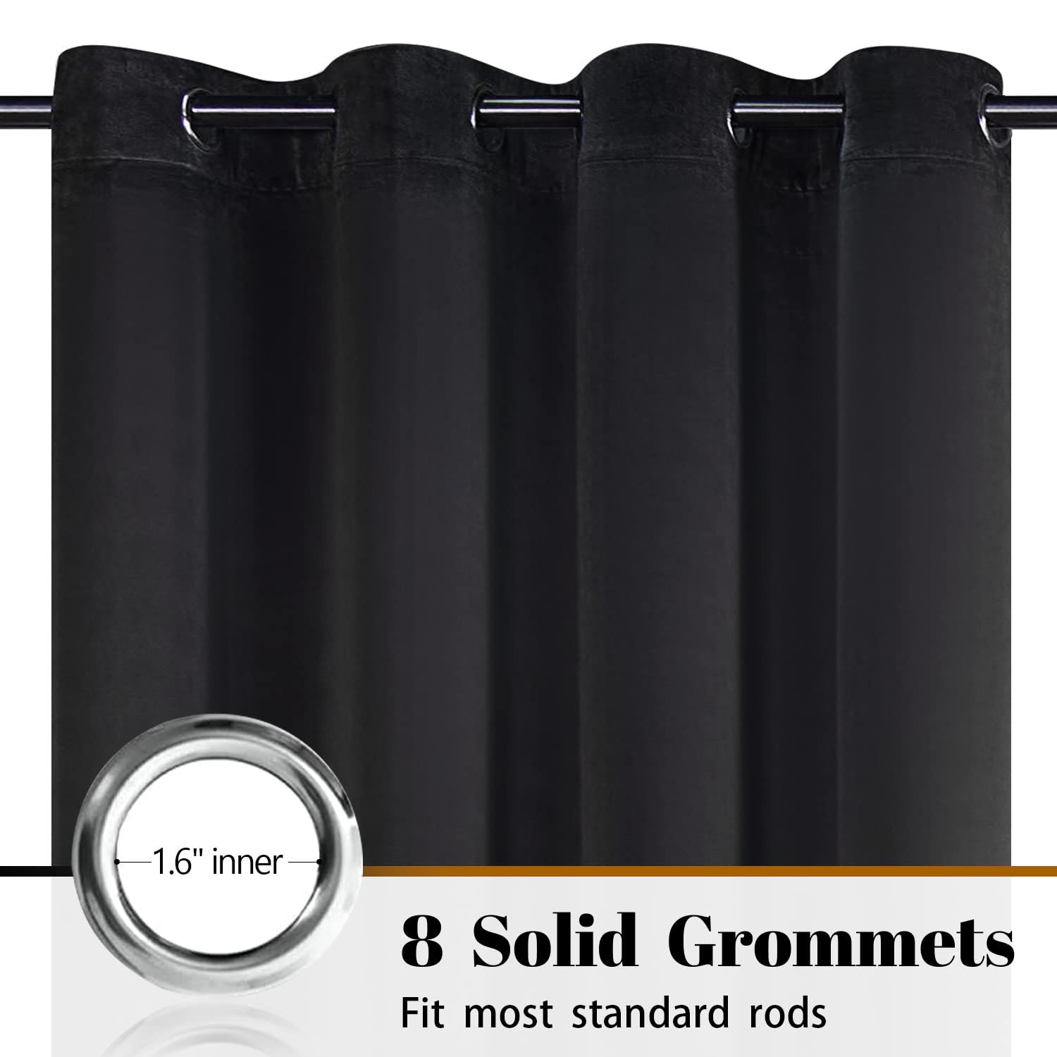 SNITIE Black 63 Inch Blackout Velvet Curtains with Grommet - Thermal Insulated Noise Reducing Thick Drapes for Living Room & Bedroom (Set of 2 Panels, 52x63 Inches) - Perfect for Home Theater, Nursery & Office Privacy