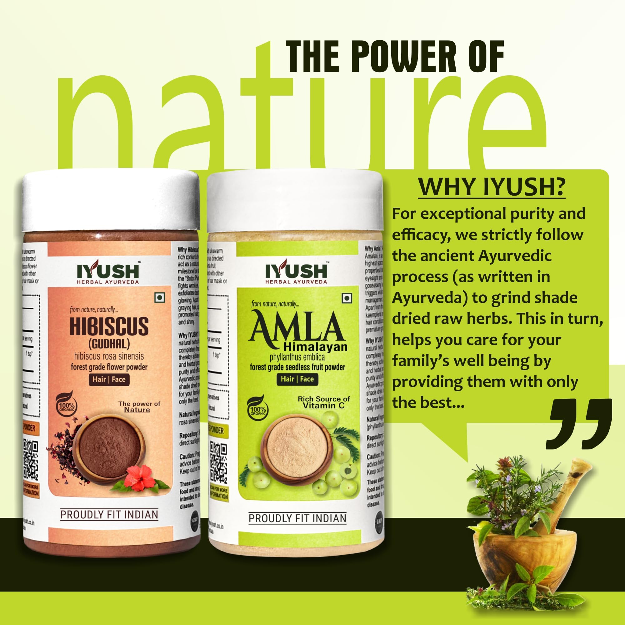 IYUSH Ayurvedic Amla Powder & Hibiscus Powder for Hair Growth - 200g | Natural Hair Mask for Dry, Frizzy Hair | Volumizing Hair Treatment | Herbal Hair Care & Scalp Treatment | Promotes Stronger, Healthier Hair - Perfect for DIY Hair Masks & Weekly Hair Care Routine