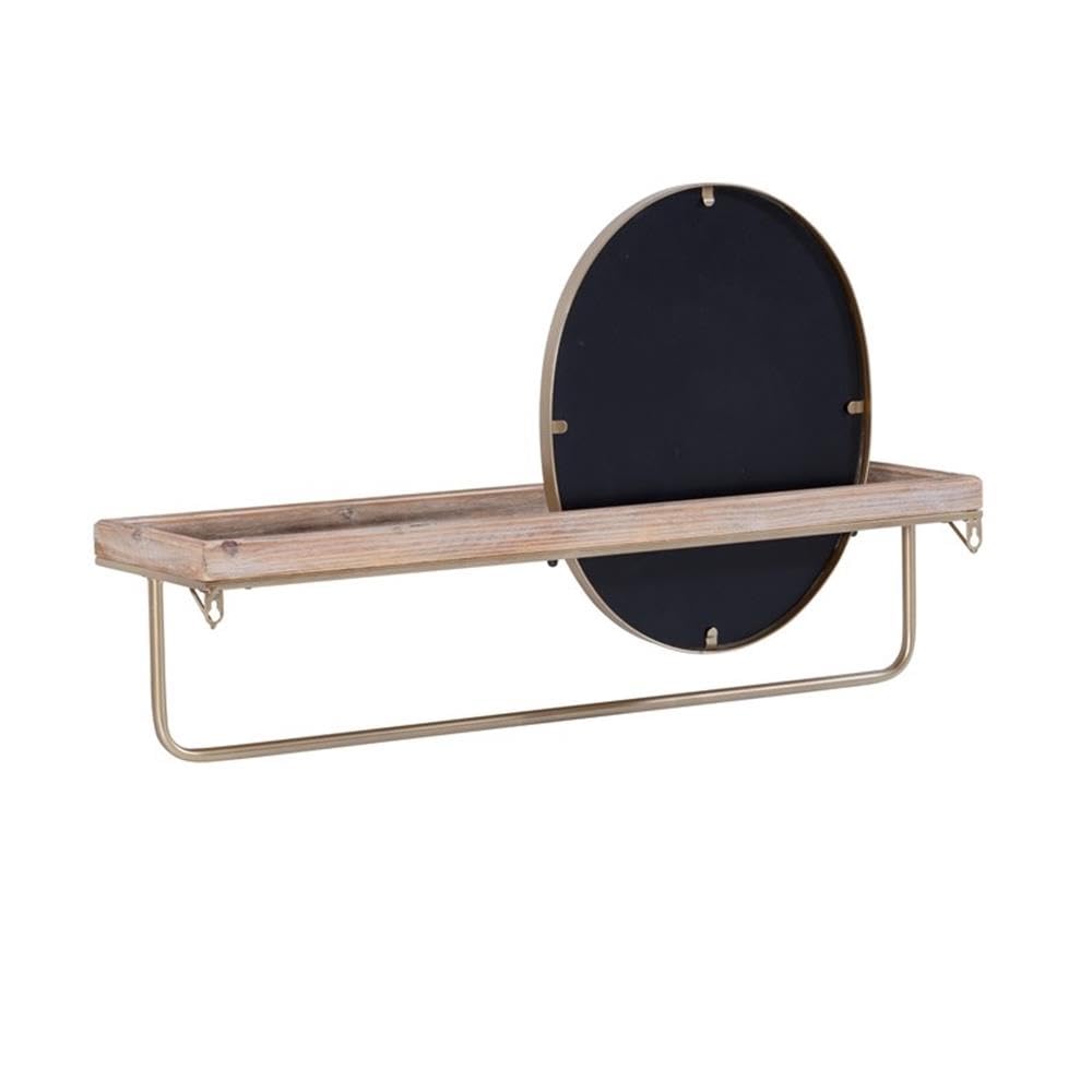 Linon Lila Gold Wall Shelf with Mirror - Wood and Metal Floating Shelf for Bathroom, Bedroom, or Entryway Decor - Stylish Storage Solution for Small Spaces