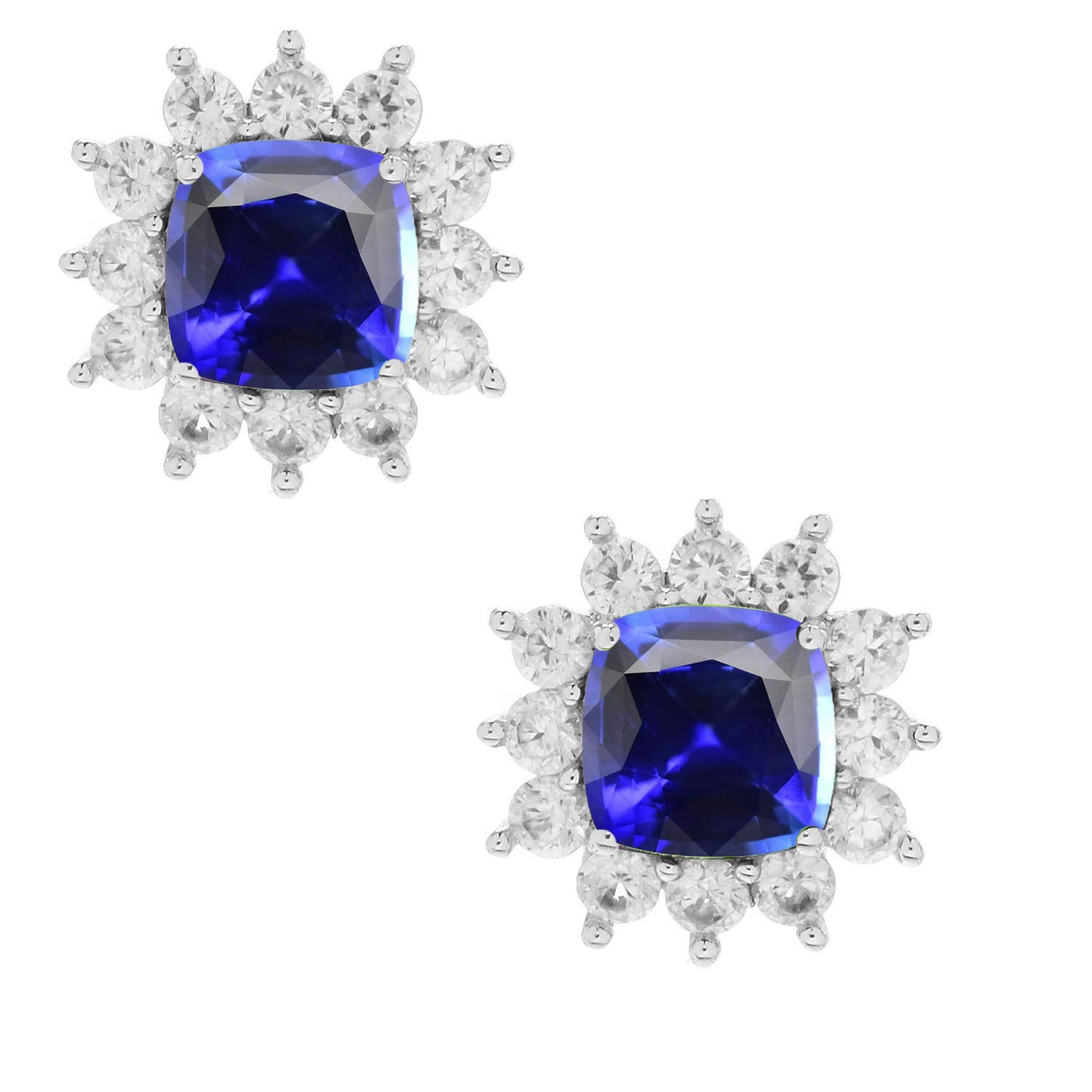 925 Sterling Silver Earrings for Women - Cushion Cut Gemstone Stud Earrings with Halo Setting | Anniversary Gift for Her | Perfect for Weddings, Date Nights & Special Occasions