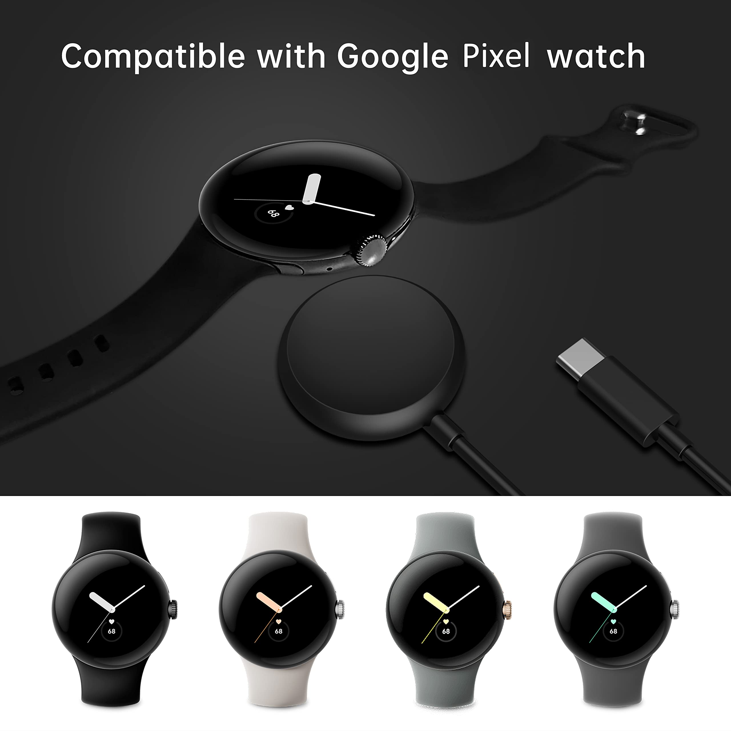 Google Pixel Watch Charger - 3.2Ft Magnetic USB Charging Cable & Stand | Fast Charging Cord for Pixel Watch | Perfect for Home, Office & Travel Use