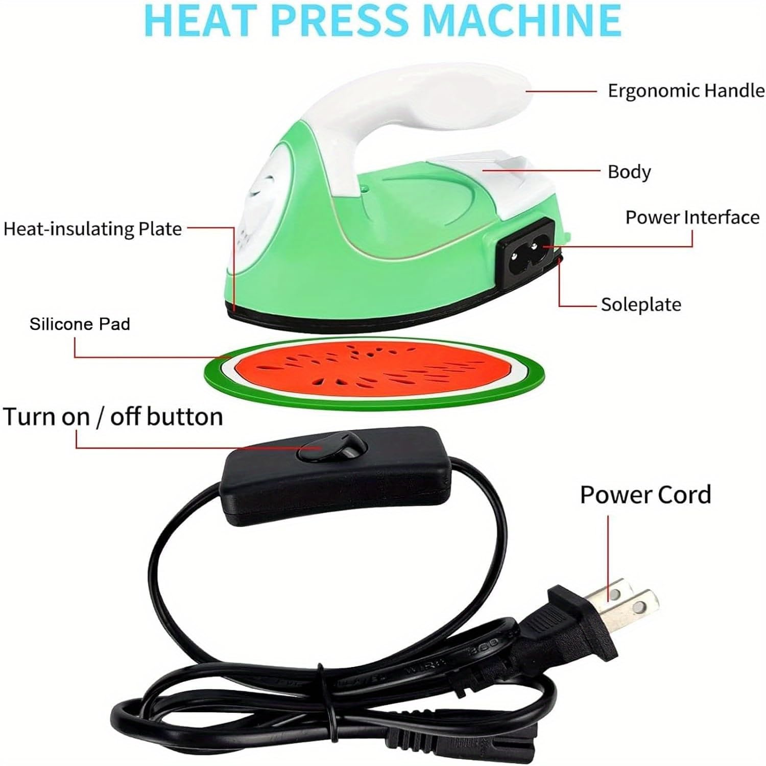 Portable Mini Heat Press Iron Machine for Clothes, Shoes, Bags & Hats - Electric Iron Press with Silicone Pad for Heat Transfer (Light Green) | Perfect for DIY Crafts, T-Shirt Printing & Small Fabric Projects