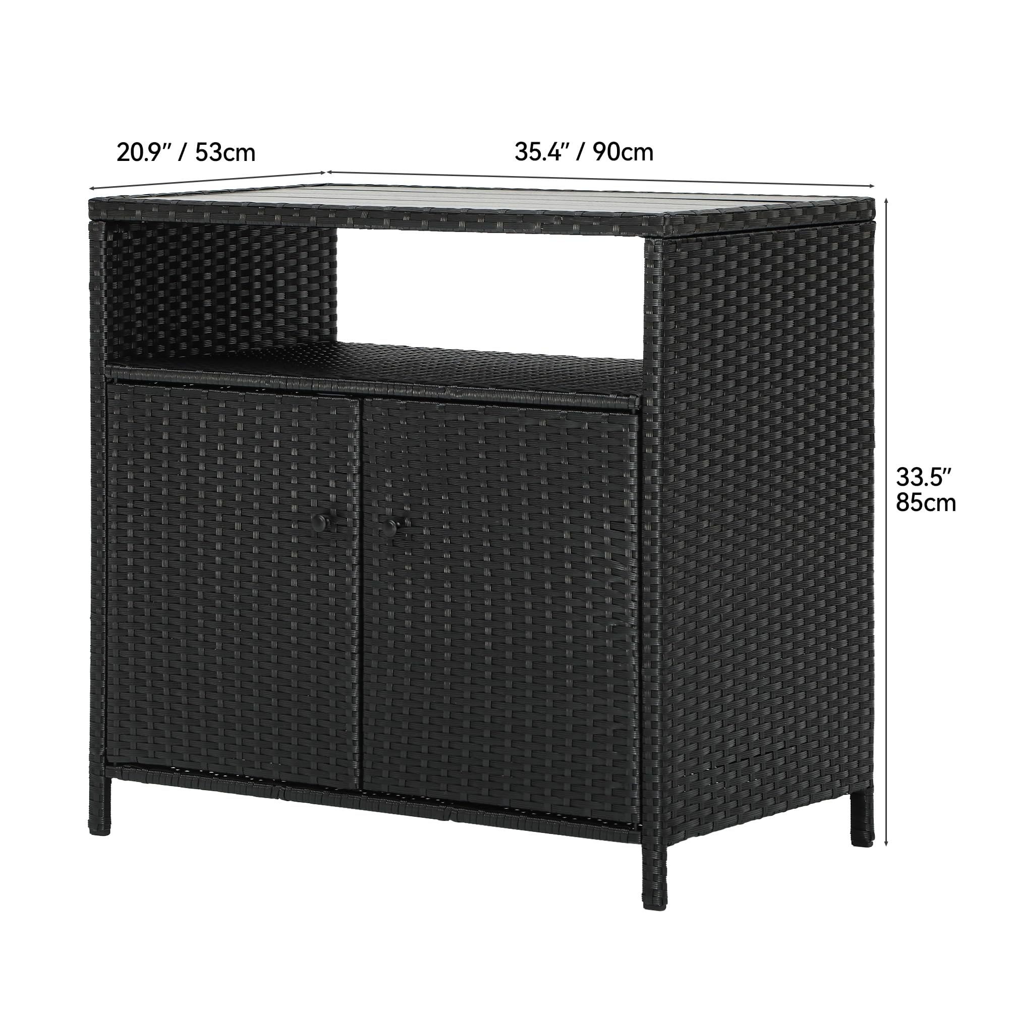 YITAHOME Outdoor Wicker Storage Cabinet with 2 Doors & Shelves - Weatherproof Patio Furniture for Poolside, Garden, and Backyard Organization - Black