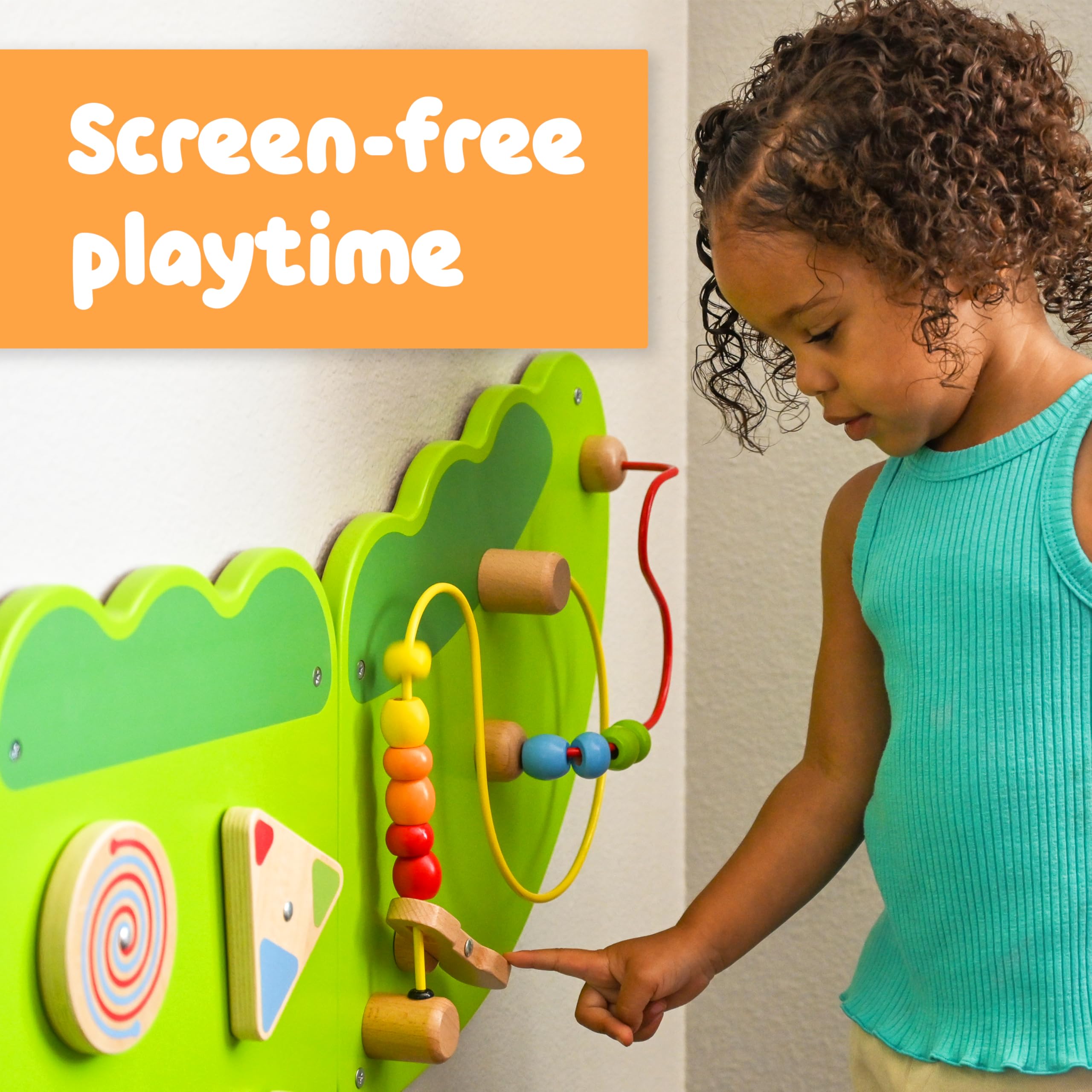 SPARK & WOW Crocodile Activity Wall Panel - Montessori Sensory Toy for Toddlers 18 Months+ with 9 Educational Activities | Light Green Busy Board for Kids | Perfect for Daycare, Preschool & Home Playrooms