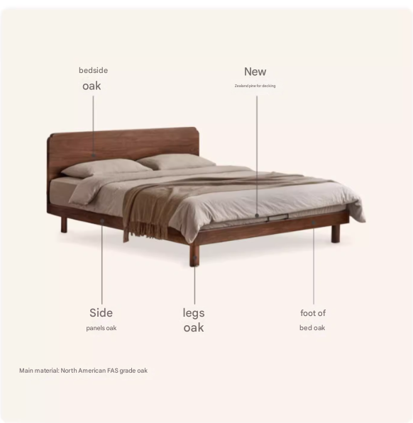 Premium Solid Oak & North American Black Walnut Wood Bed Frame - Handcrafted Luxury Bed for Master Bedroom, Guest Room & Modern Farmhouse Decor