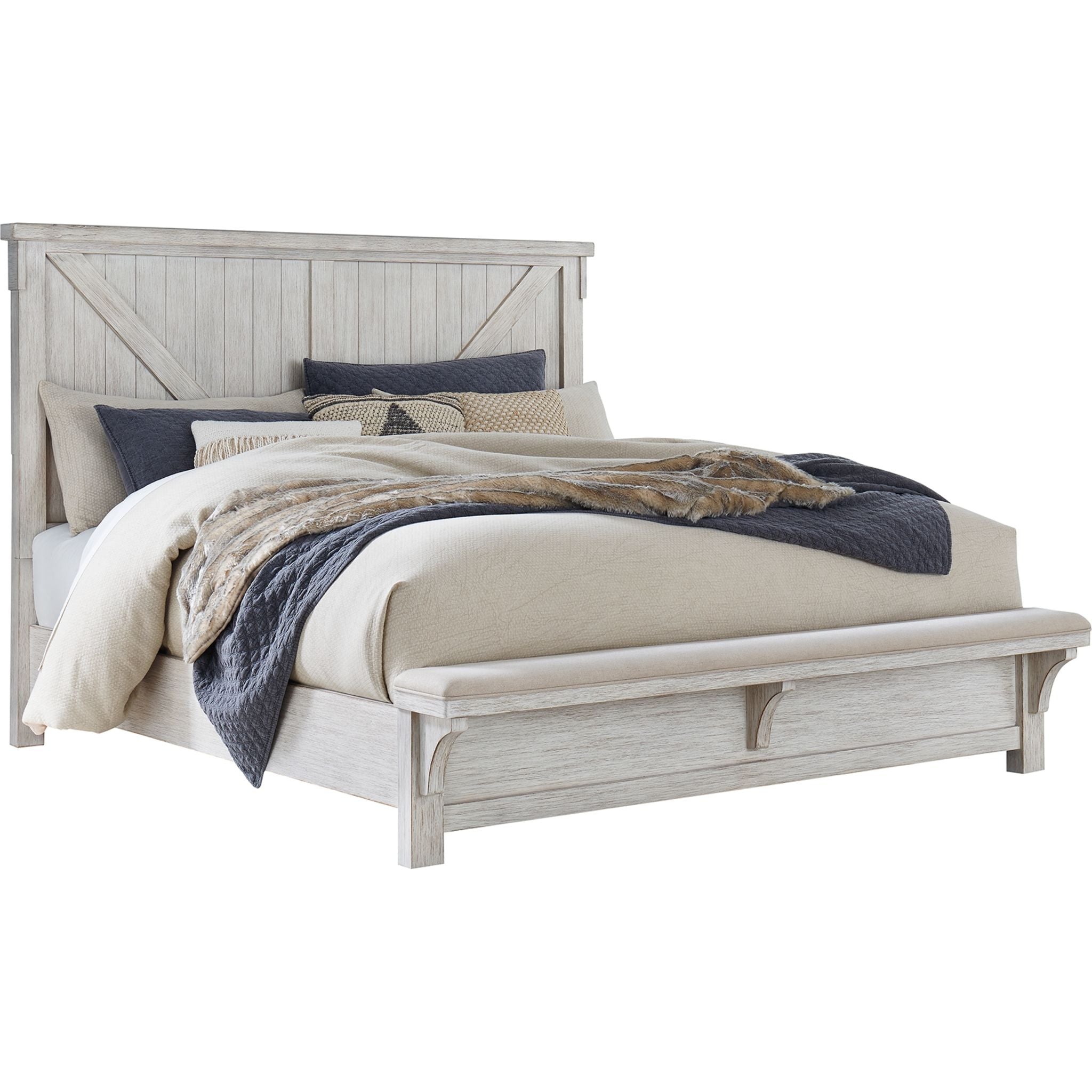 Brashland Panel Bed - Modern Wood Bed Frame with Upholstered Headboard - Perfect for Master Bedroom, Guest Room & Apartment
