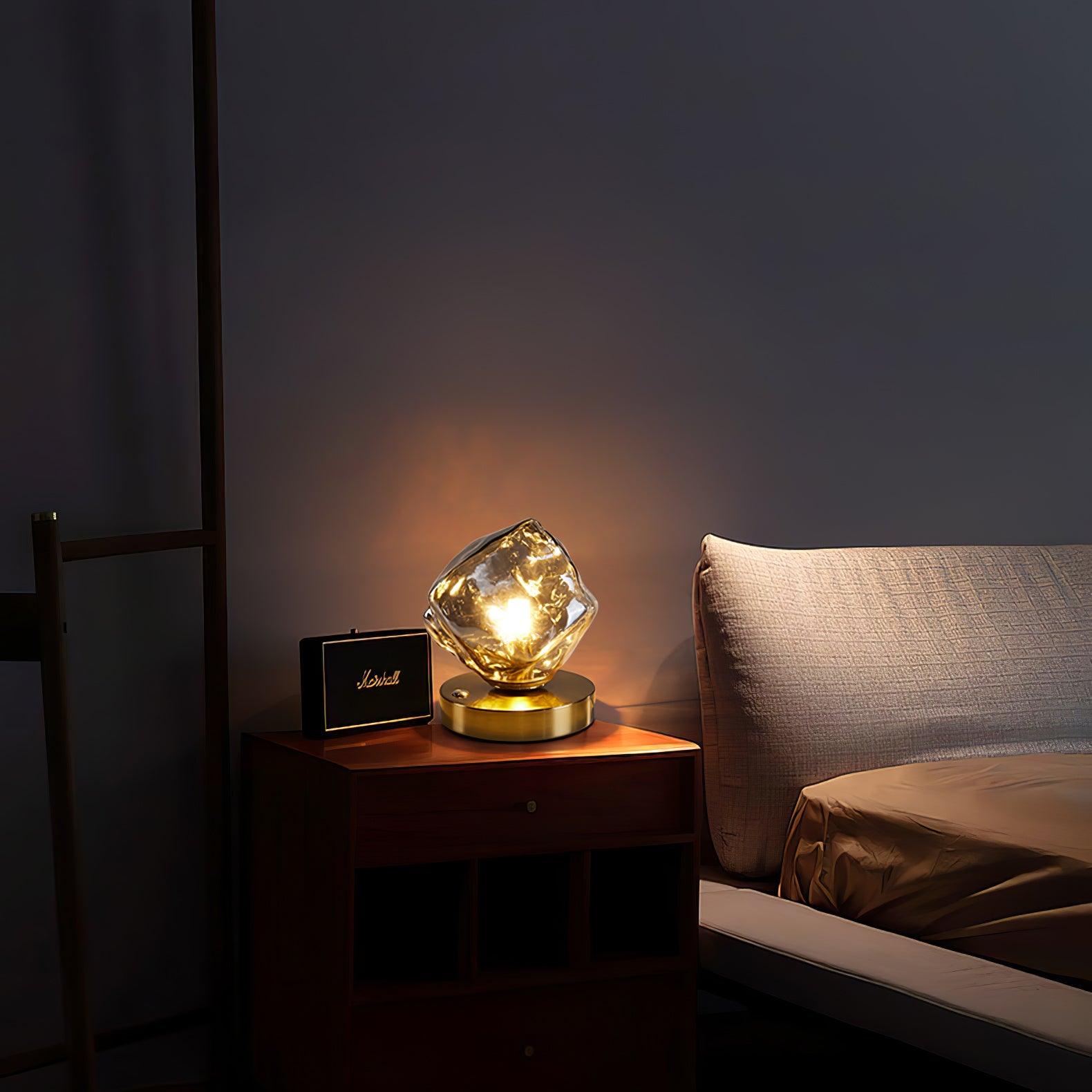Modern Ice Stone Glass Table Lamp - Elegant Bedside & Living Room Lighting for Home Decor