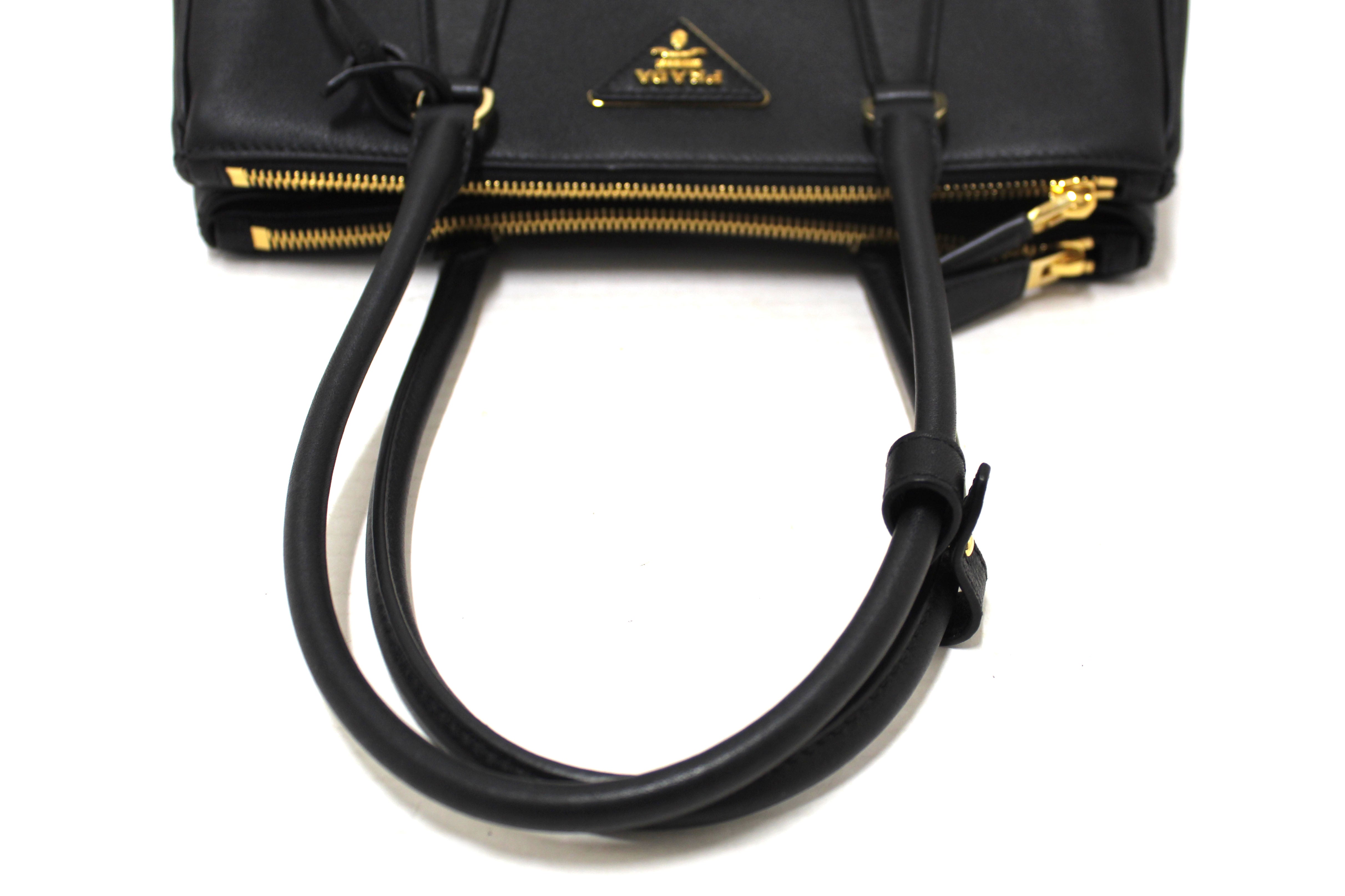 Authentic Prada Black Leather Medium Galleria Shoulder Bag & Crossbody Purse for Women | Luxury Designer Handbag for Work, Travel & Everyday Use