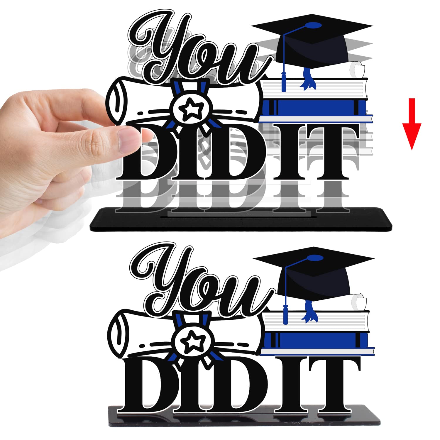 2025 Graduation Party Decorations - 3Pcs Congrats Grad Acrylic Table Centerpieces for Class of 2025, School Graduation Gift Stand Decor in Blue - Perfect for Graduation Ceremonies, Parties & Photo Backdrops