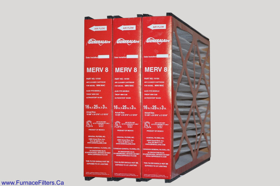 Generalaire 4521 Furnace Air Filter 16x25x3 MERV 8 (Pack of 3) - Compatible with Mac 1200 & GFI 4521 - High Efficiency Dust & Pollen Protection for Home HVAC Systems