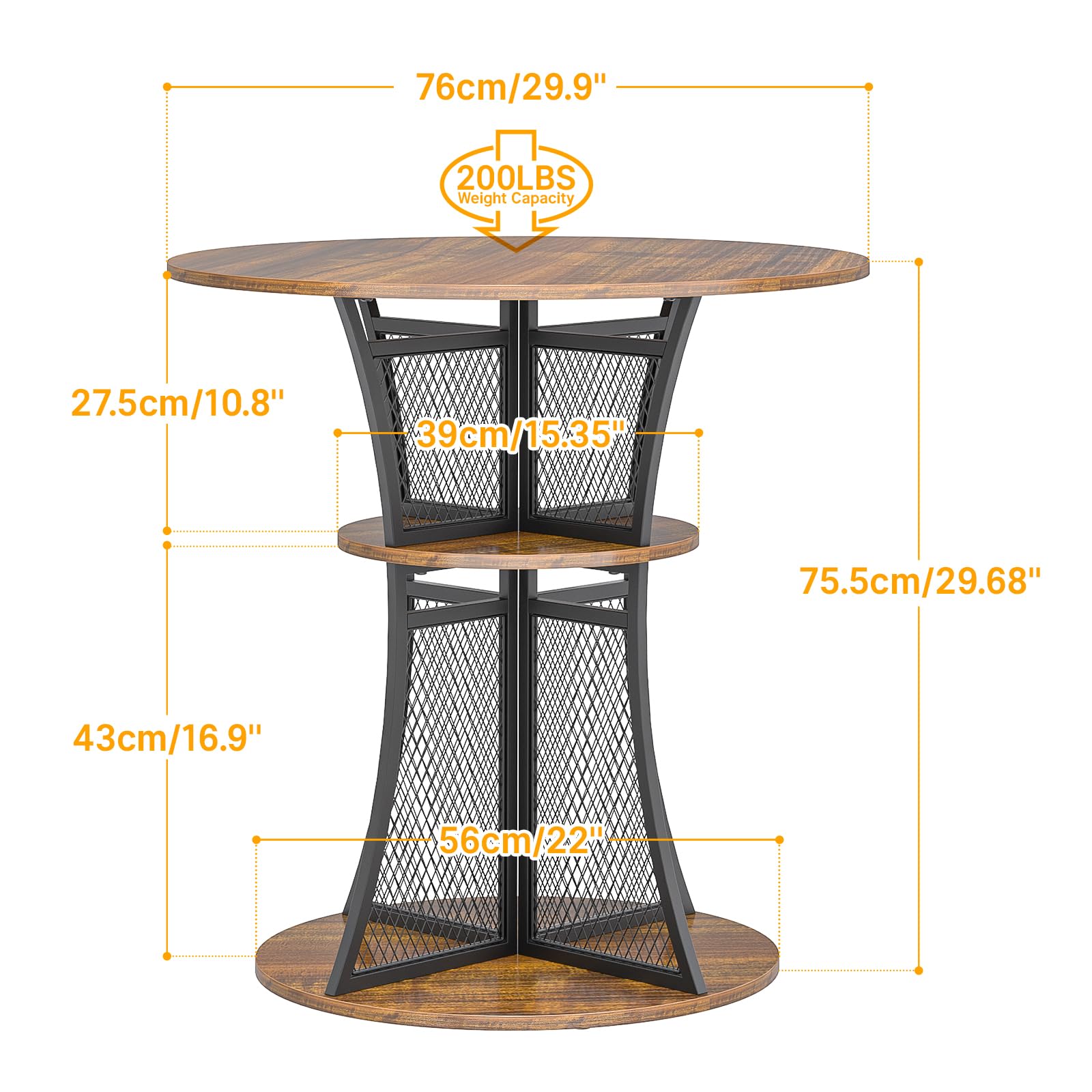 Elephance Round Dining Table with 2-Tier Metal Frame & Storage Shelves - Kitchen Bar Table, Coffee Table for Living Room & Dining Room - Perfect for Small Spaces, Breakfast Nooks & Modern Home Decor