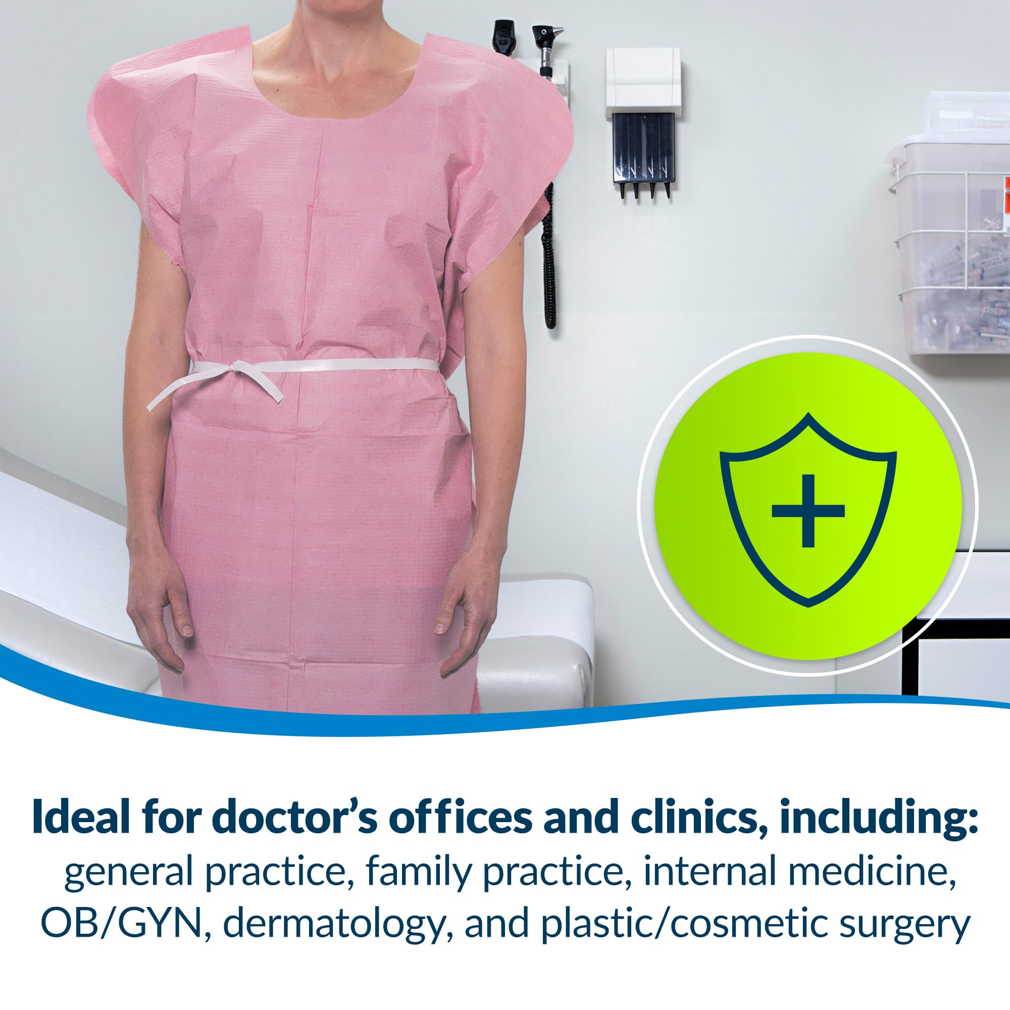 TIDI Choice Disposable Medical Gowns - Open Back, Waist Tie, Short Sleeve - Pack of 50 - Mauve - 30