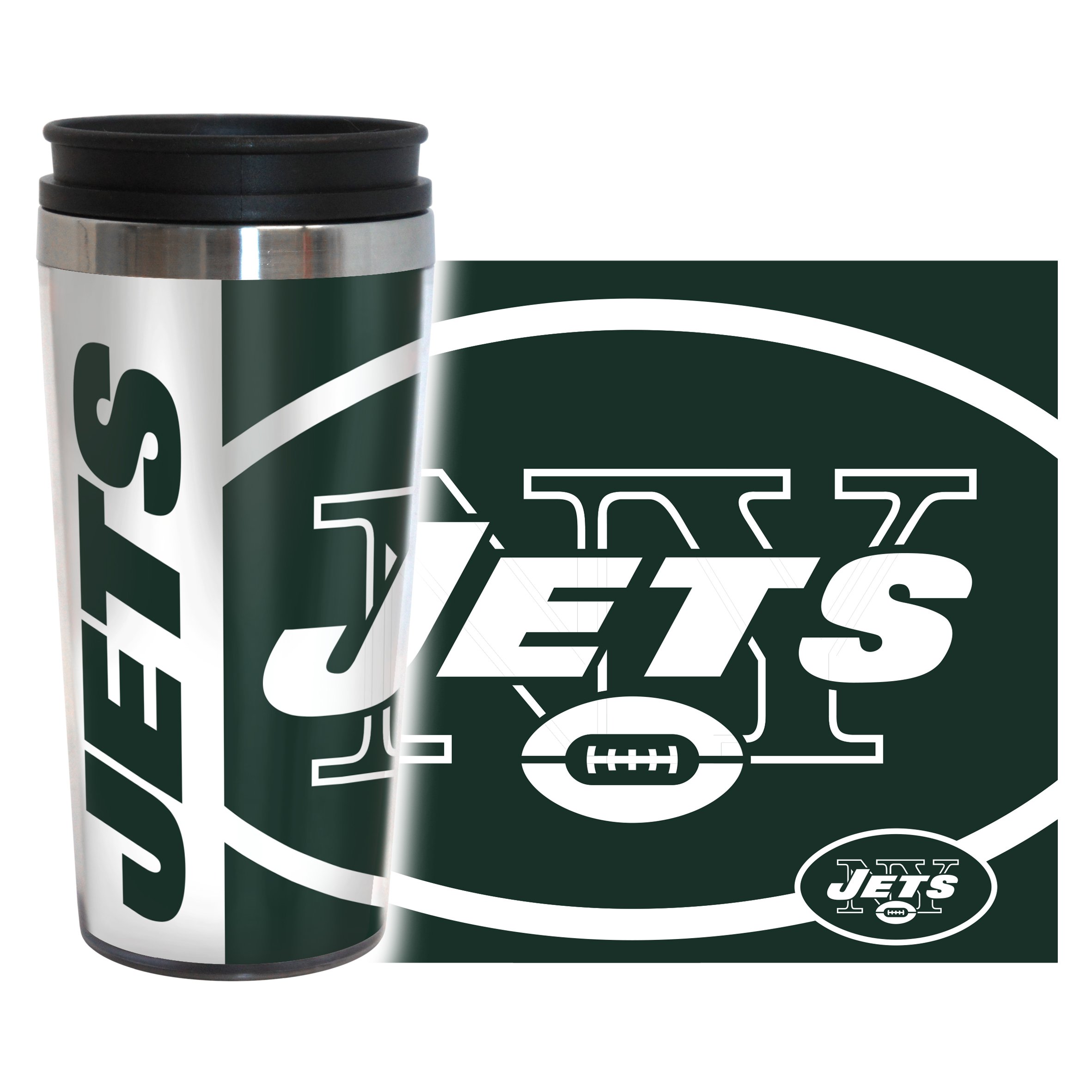 Boelter Brands NFL New York Jets 14oz Travel Tumbler with Full Wrap Design - Insulated Stainless Steel Cup for Coffee, Tea & Cold Drinks - Perfect for Gameday, Office & Outdoor Activities