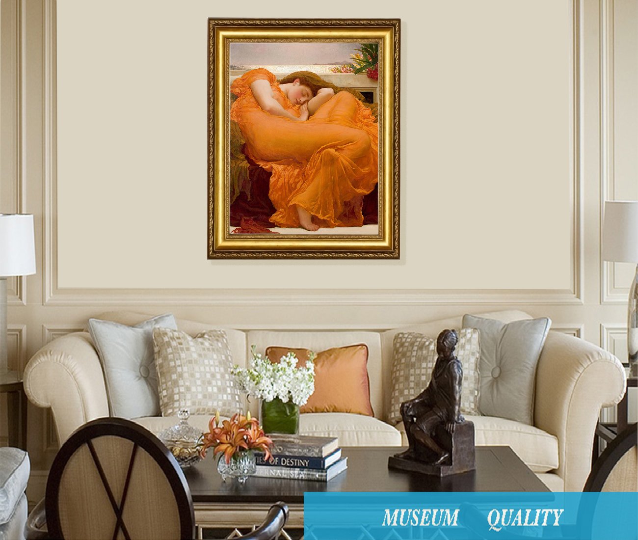 Flaming June by Frederic Leighton - Premium Giclee Oil Painting Reproduction on Canvas - Framed Wall Art 28x35 Inches - Perfect for Living Room, Bedroom & Office Decor