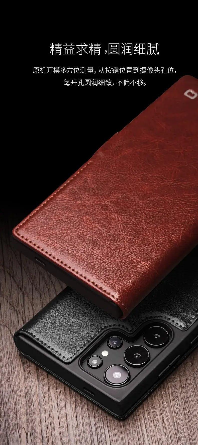 Qialino Genuine Leather Wallet Case for Samsung Galaxy S24 - Slim Protective Cover with Card Slots (Perfect for Everyday Use & Travel)