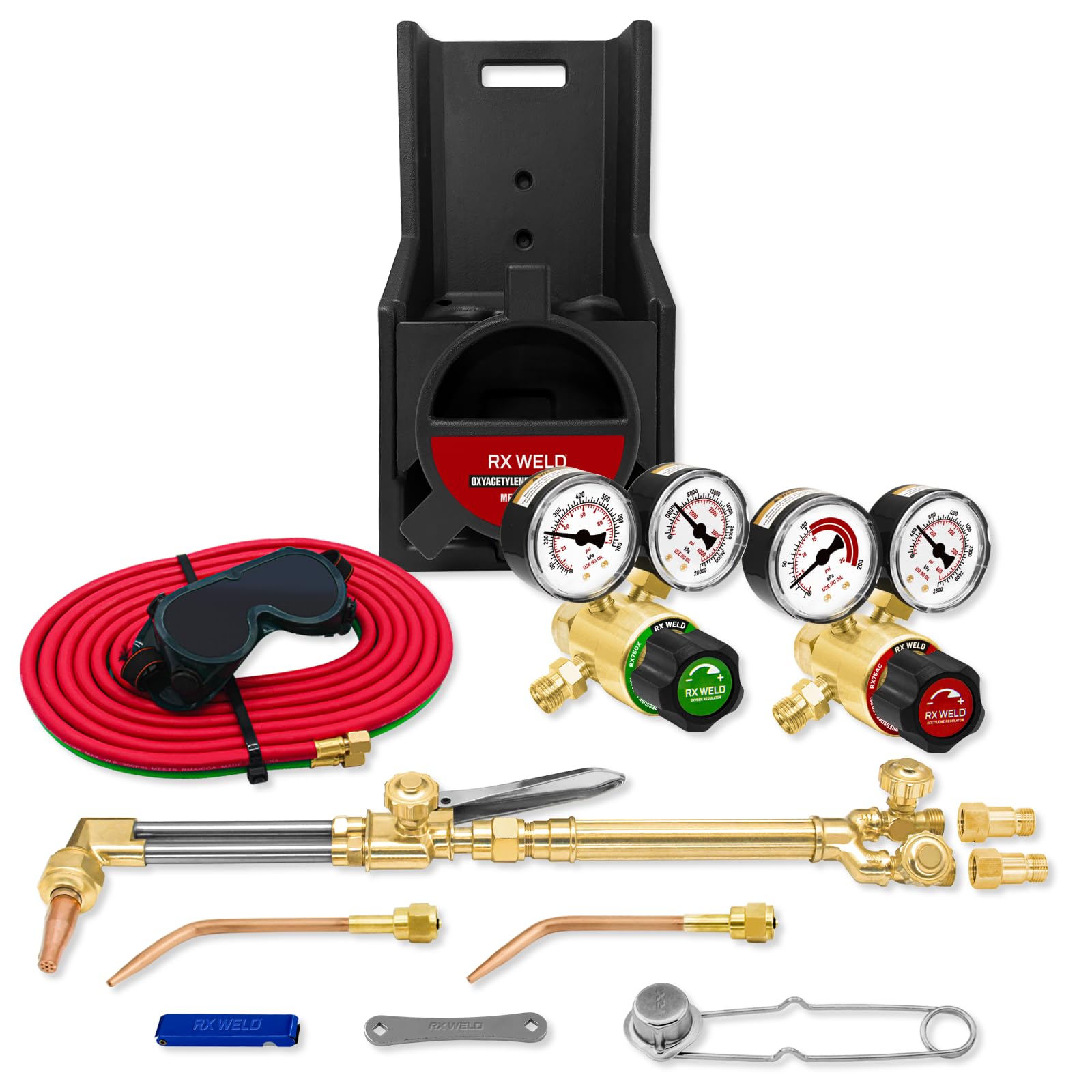 RX WELD Portable Oxy Acetylene Torch Kit - HVAC Brazing & Welding Set with Y-Style Tote (Cylinders Not Included) - Perfect for Metal Repair, Plumbing, and DIY Projects