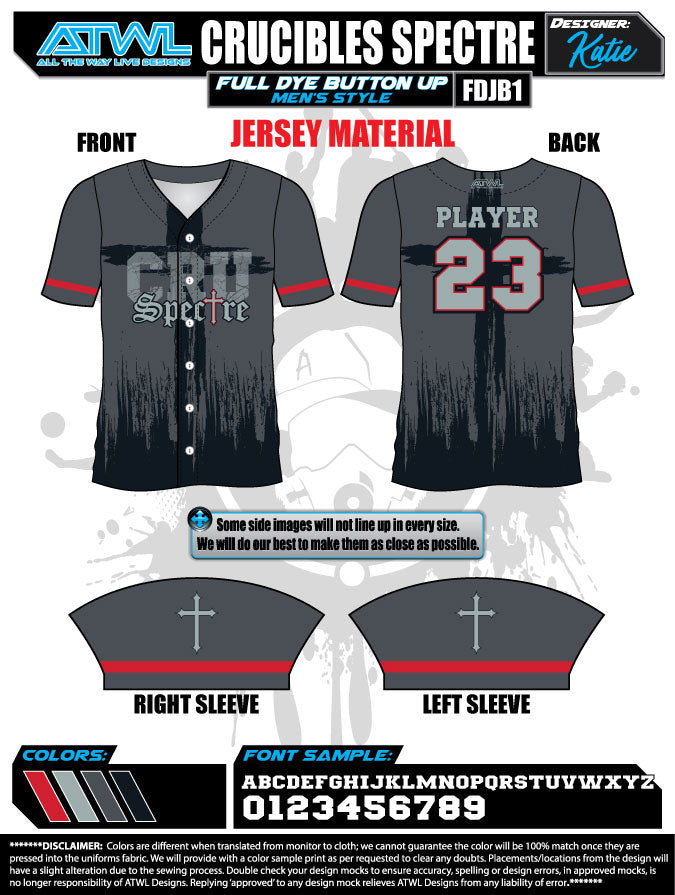 Spectre Crucibles Full Button Game Day Jersey - Authentic Baseball Uniform for Fans & Players - Perfect for MLB Games, Sports Events & Team Spirit