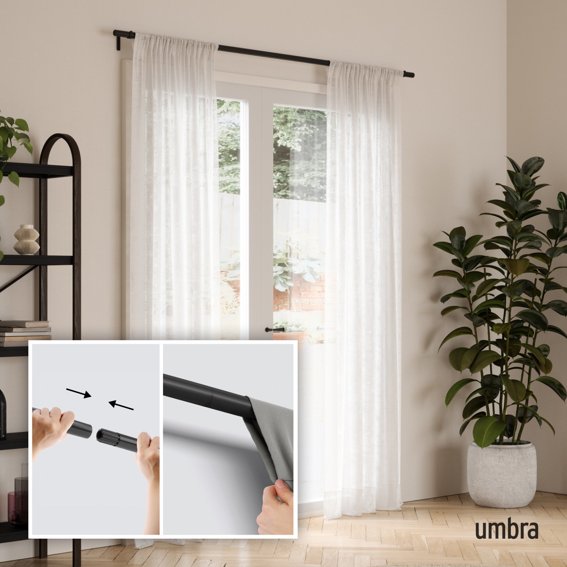 Zen Blackout Curtain Rod - Heavy Duty Adjustable Window Drapery Rod for Bedroom & Living Room - Perfect for Light Blocking & Privacy