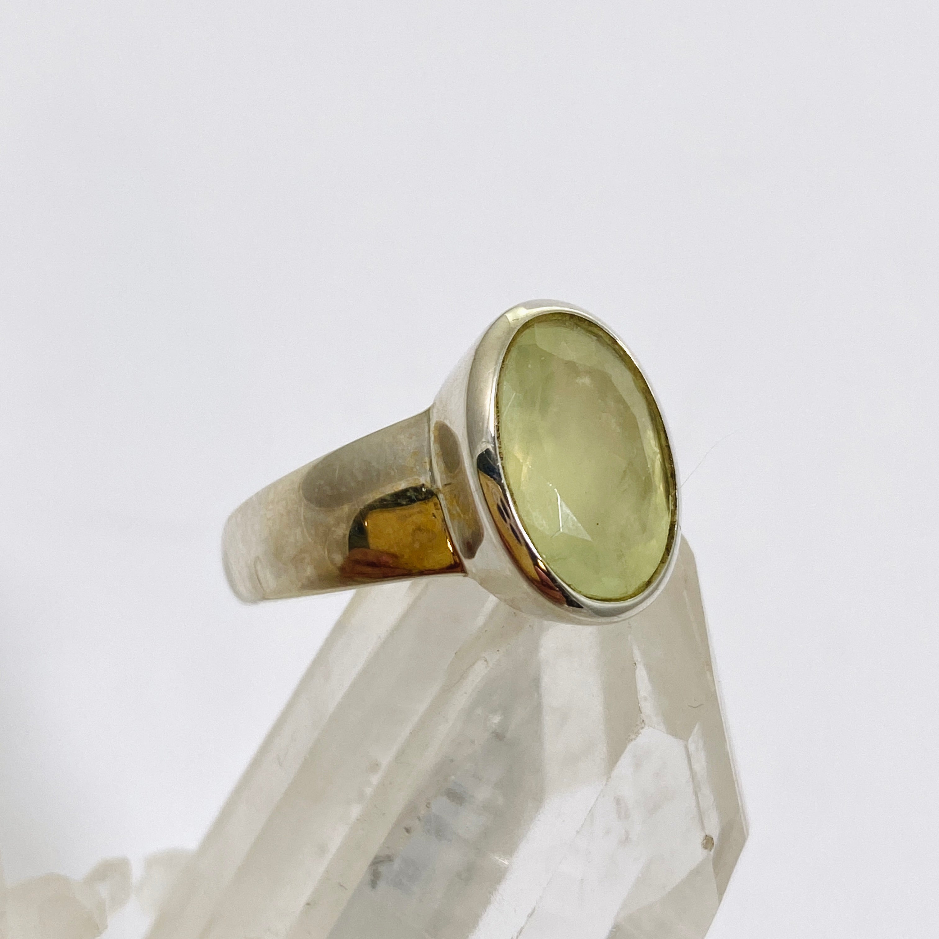 Prehnite Oval Faceted Ring Size 6.5 - Dainty Green Gemstone Jewelry for Women, Handmade Sterling Silver Engagement Ring - Perfect for Weddings, Anniversaries & Special Occasions