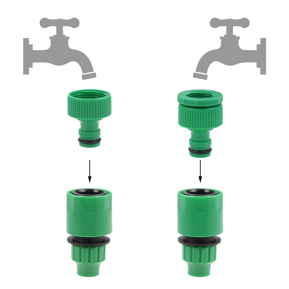5Pcs Plastic Hose Tap Connector G1/2 Threaded Faucet Nozzle Quick Connect Adapter - PPFT33538 Pipe Fitting for Garden Watering, Irrigation & Outdoor Cleaning