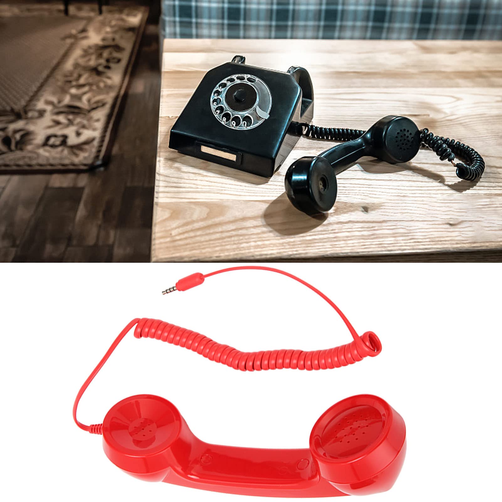 Vintage Retro Phone Handset with 3.5mm Jack - Radiation Proof Mobile Phone Receiver for iPhone Android Smartphones & Computers - Perfect for Office, Home & Gaming (Red)