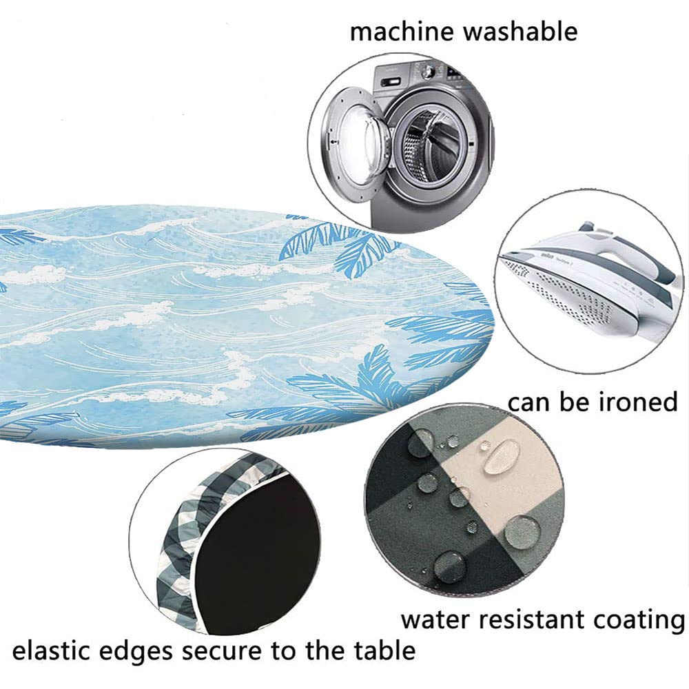 Ocean Themed Round Tablecloth with Elastic Edge - 3D Printed Marine Design for 32 Inch Dining Tables - Perfect for Buffet Parties, Camping & Outdoor Dining