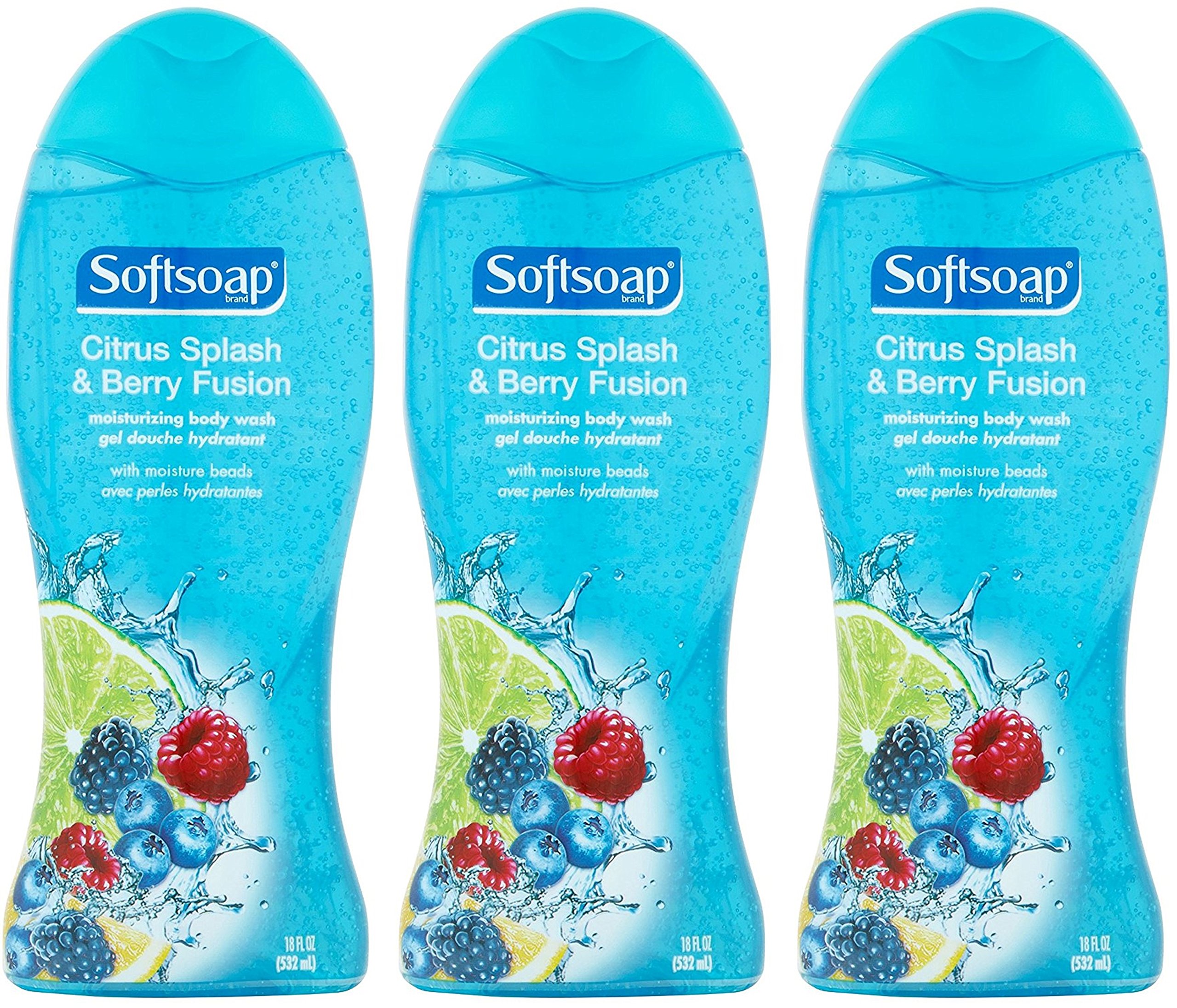 Softsoap Moisturizing Body Wash - Citrus Splash & Berry Fusion - 18 FL OZ (532 mL) Per Bottle - 3 Pack - Hydrating & Refreshing Shower Gel for Dry Skin - Perfect for Daily Use & Spa Day at Home
