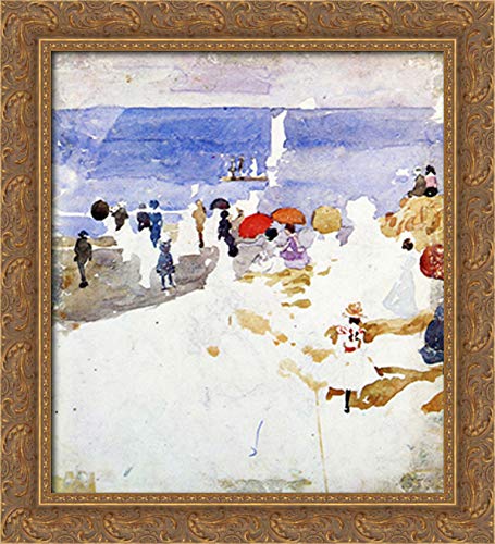 Maurice Prendergast Gold Ornate Wood Framed Canvas Art - 20x22 Beach Scene Painting, Coastal Wall Decor for Living Room, Bedroom & Office
