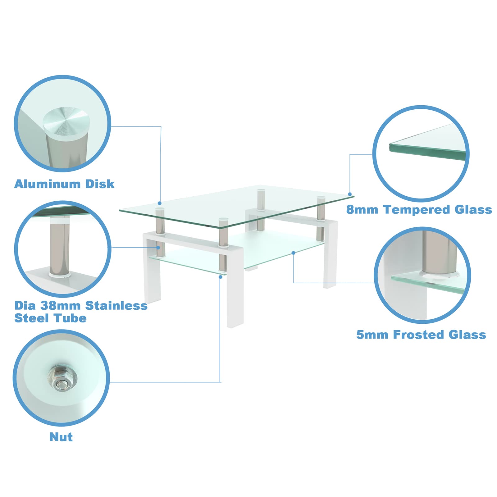 Modern Walnut Tempered Glass Coffee Table with Storage Shelf & Metal Frame - Stylish Living Room Side Table for Small Spaces, Apartments & Home Decor