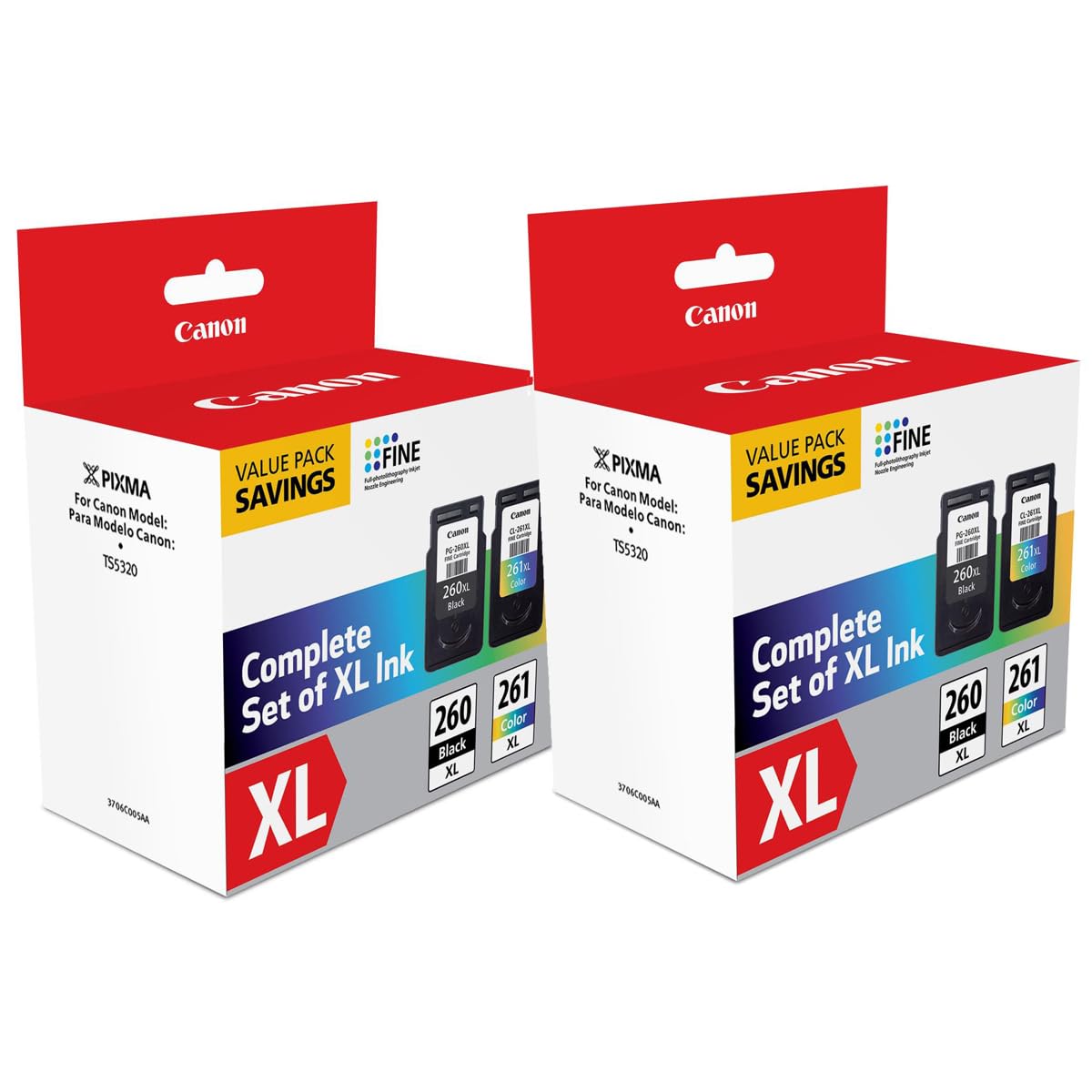 Canon PG-260XL Black & CL-261XL Color Ink Cartridge 2-Pack - Compatible with PIXMA TR7020, TS5320 Printers - High Yield Printing for Home & Office Use