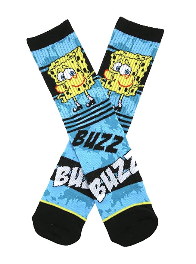 SpongeBob SquarePants Tired Blue Wash Crew Socks - Funny Cartoon Character Socks for Men & Women - Perfect Gift for Fans, Casual Wear & Cosplay