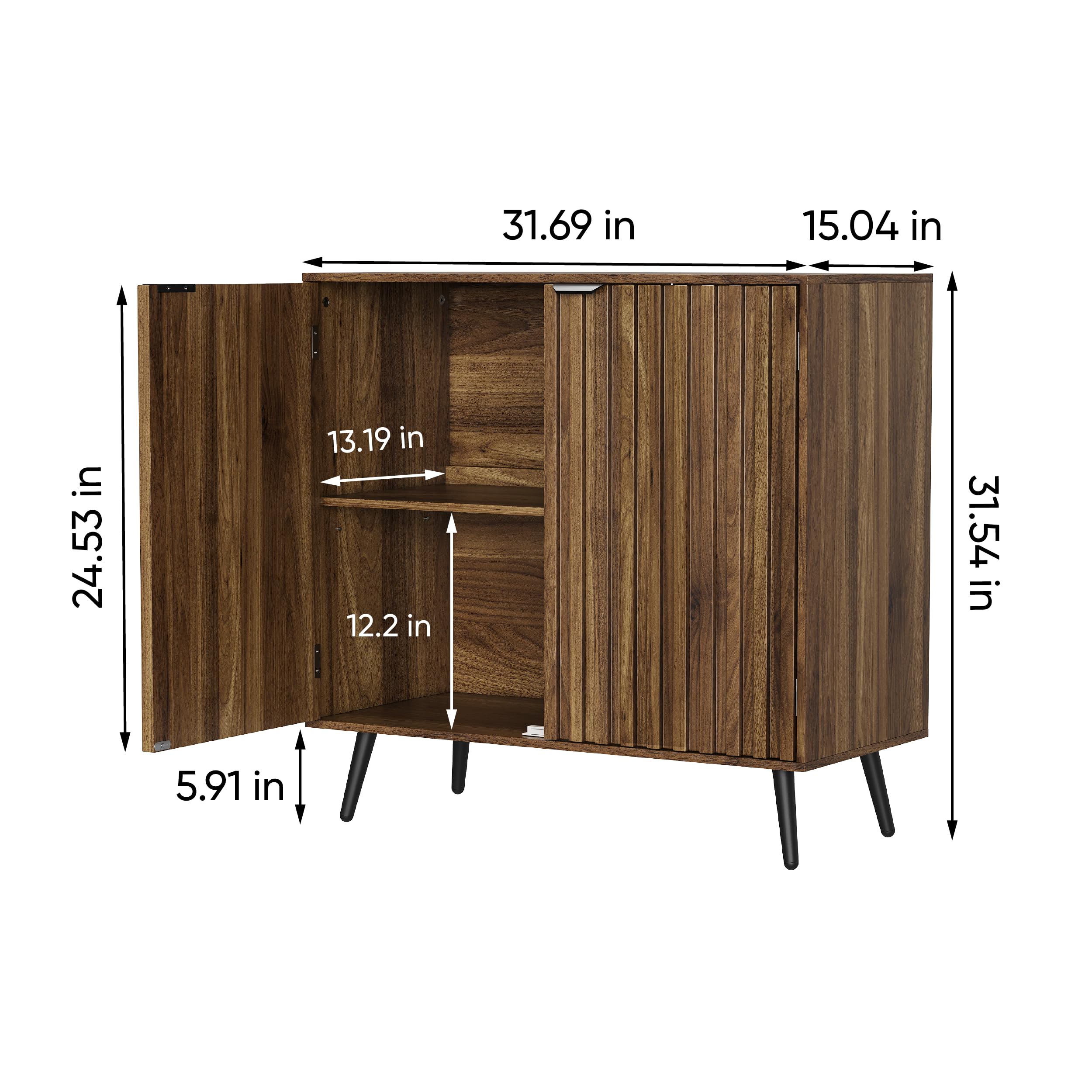 Semiocthome Walnut Buffet Cabinet with Storage - Fluted Door Sideboard with Metal Legs & Adjustable Shelf - Modern Accent Table for Living Room, Dining Room, Kitchen & Entryway - Perfect for Home Organization & Stylish Storage Solutions